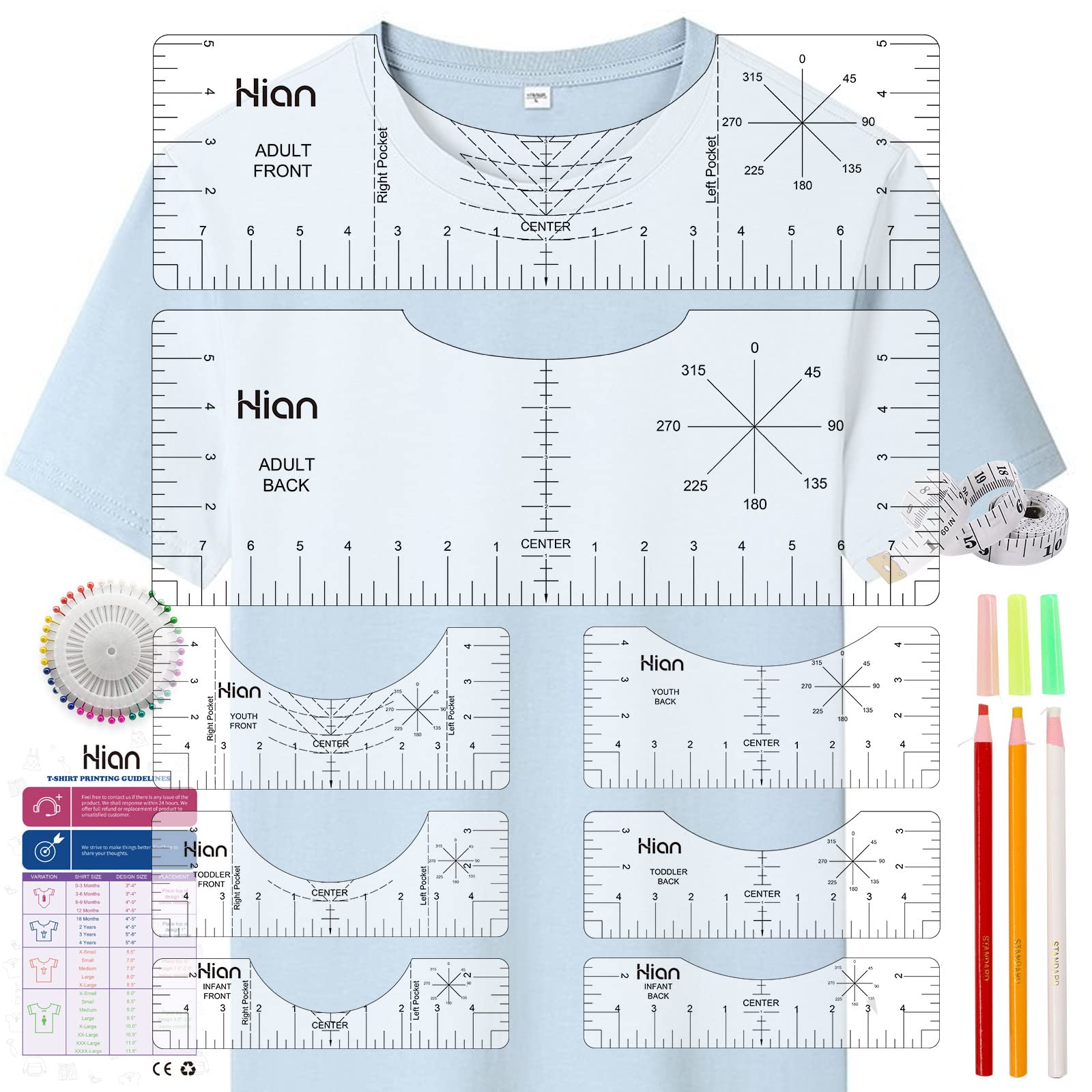 13pcs Tshirt Ruler Guide for Vinyl Alignment T Shirt Ruler to