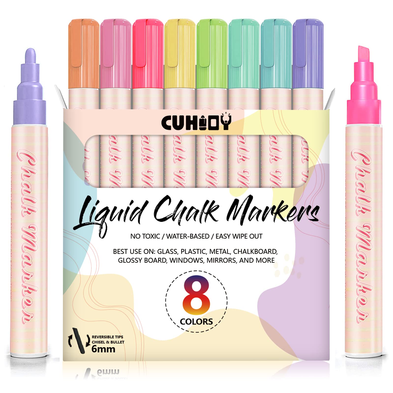  Chalk Markers - 8 Pastel, Erasable, Non-Toxic, Water