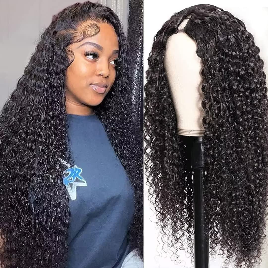 RXY V part wig human hair deep wave no leave out no glue thin part