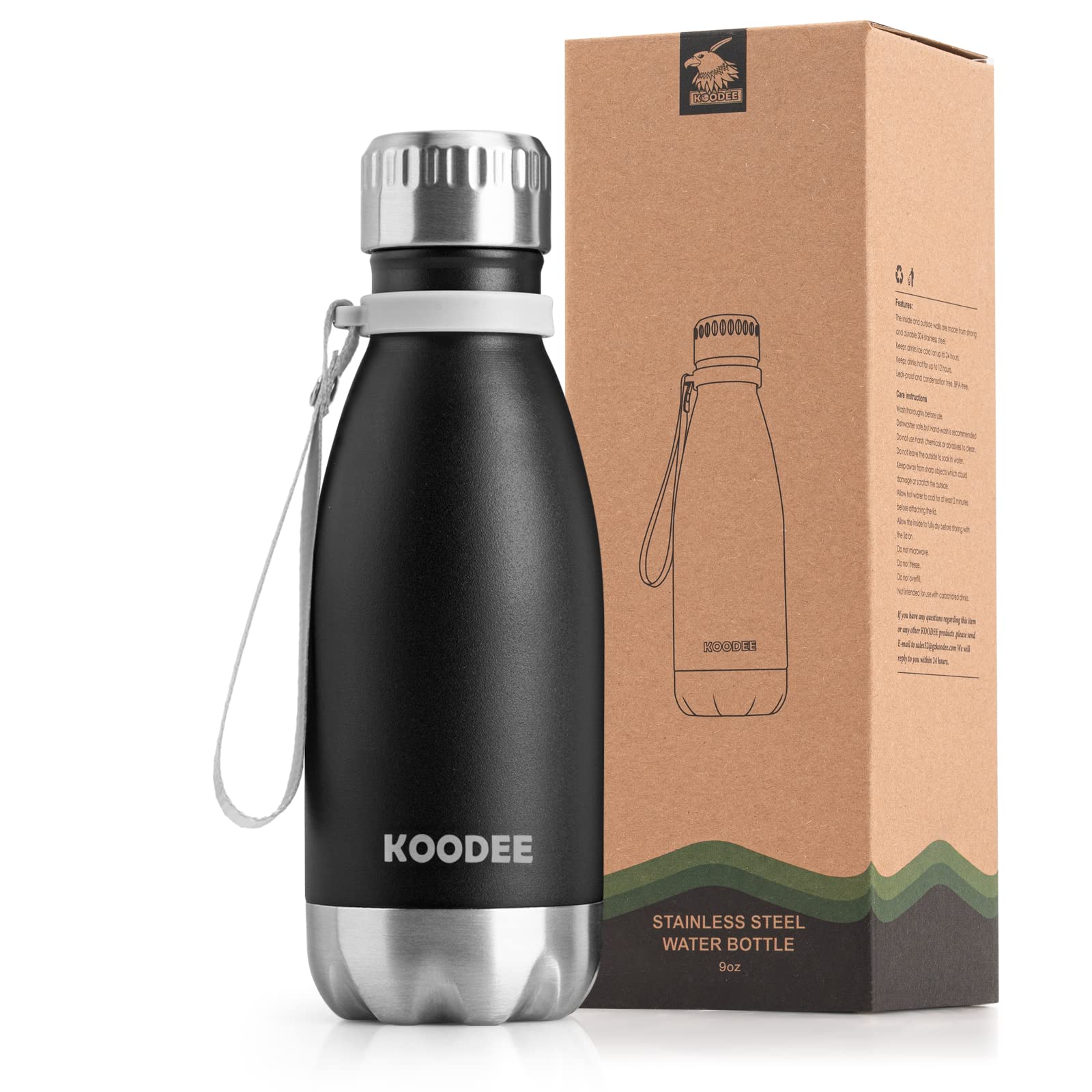 koodee 16 oz Water Bottle Stainless Steel Double Wall Vacuum Insulated Water Bottle Wide Mouth Flask with Leakproof Straw Lid (Light Pink)