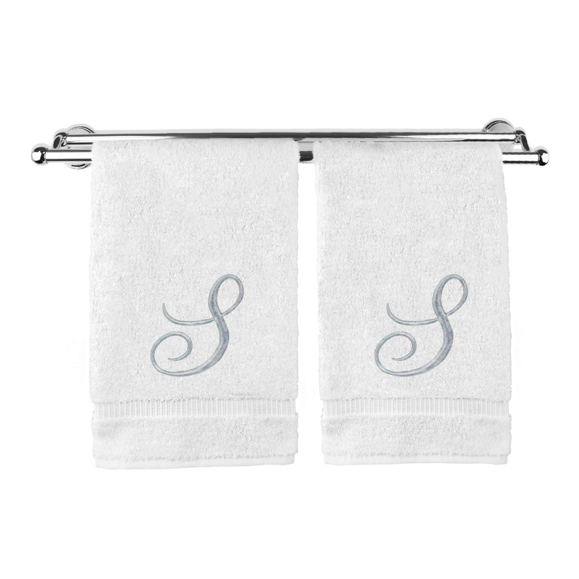 Monogrammed White Cotton Bath and Hand Towels