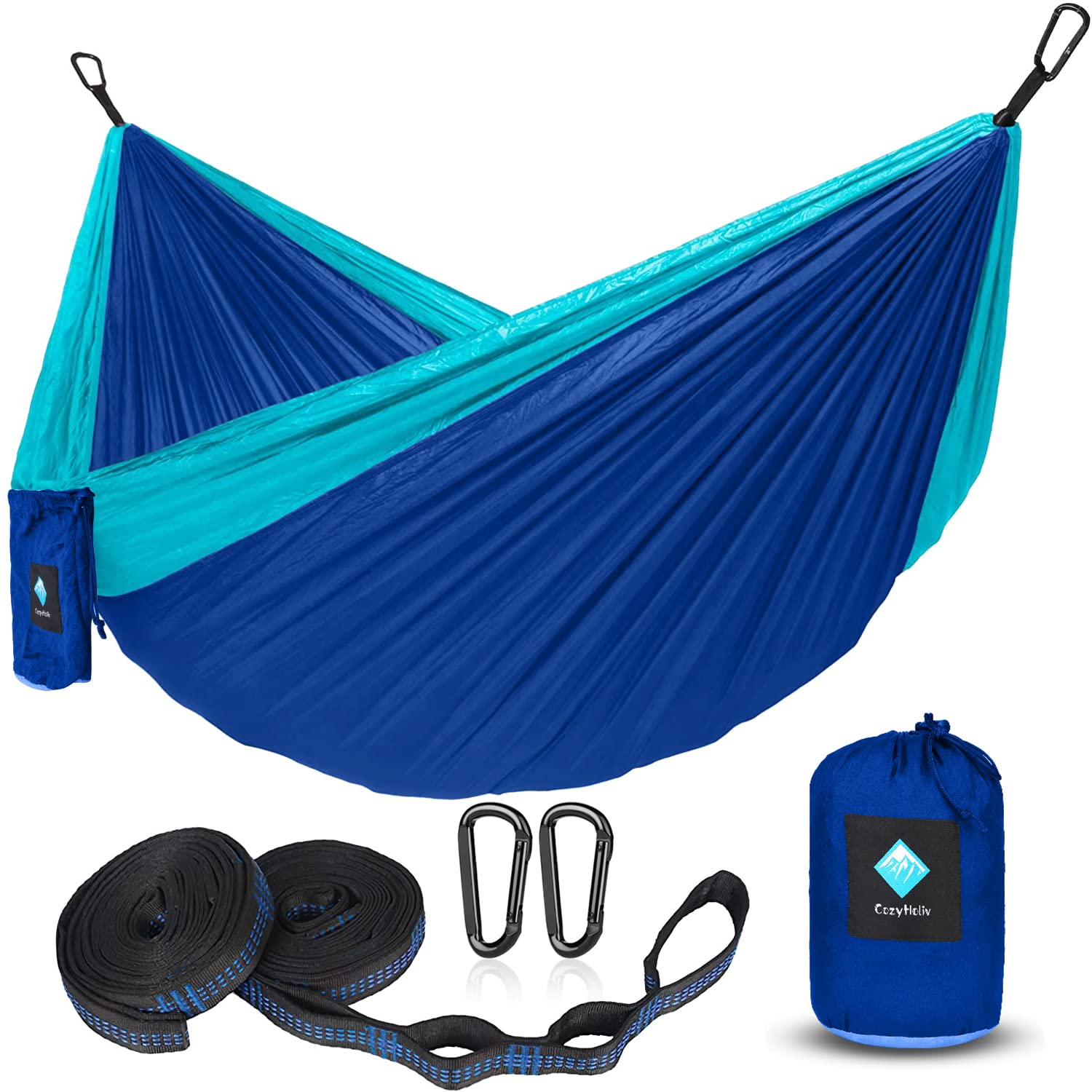 Utopia Home Camping Hammock Double & Single with 2 Tree Hammock Straps,  Travel Hammock Backpacking Nylon Parachute Hammock for Outdoor & Hiking  Large Blue & Light Blue