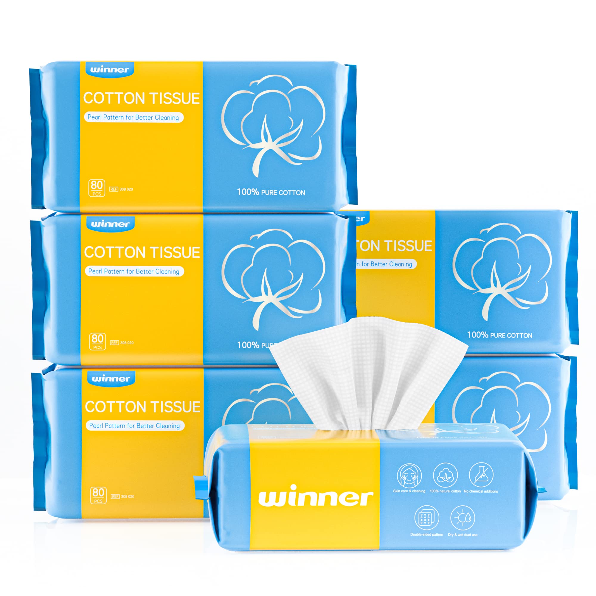 Winner Ultra-soft Facial Clean Towels, 100% Pure Cotton Tissues, 600  Counts Biodegradable Face Towel, Wet and Dry Dual-use, Perfect for  Cleaning Face, Makeup Removing