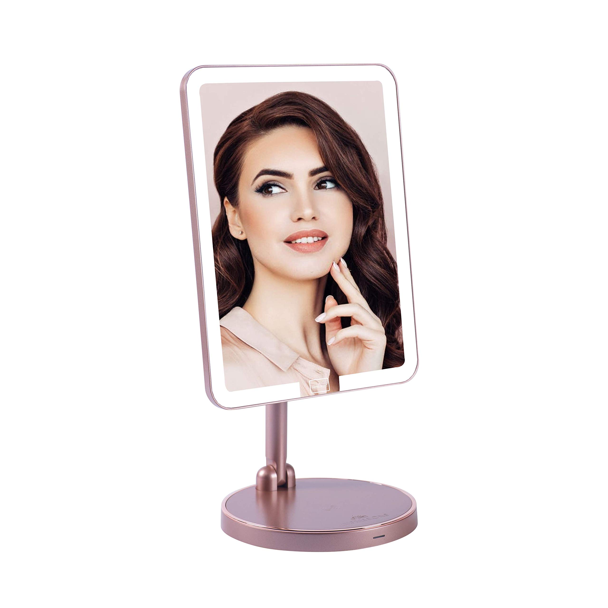 Impressions Vanity Royale Petit Lighted Makeup Mirror with LED Strip Lights Makeup  Vanity Mirror with Lights and 360 Degree Turning 5X Magnifying Mirror with  Wireless Charging Pad (Rose Gold)