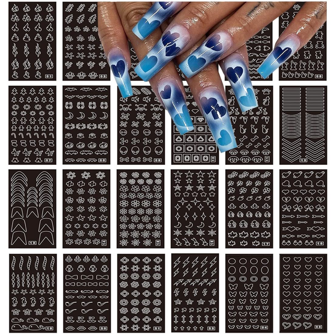 Airbrush Nail Art Design Stencil Strips 6 pc Set Prints and Patterns