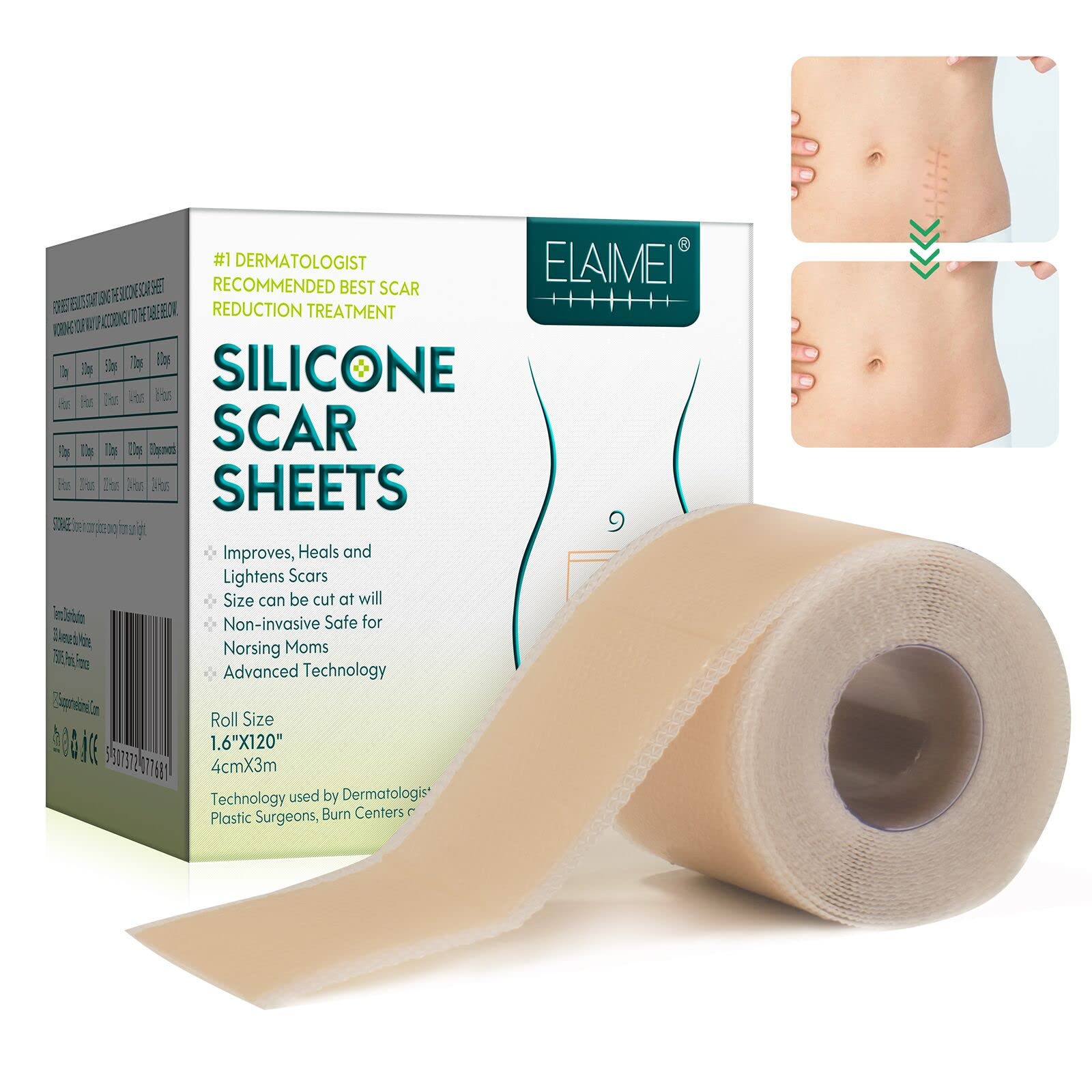 Silicone Scar Sheets (1.6” x 120”), Medical Grade Soft Silicone Scar Tape  Roll, Reusable Scar Silicone