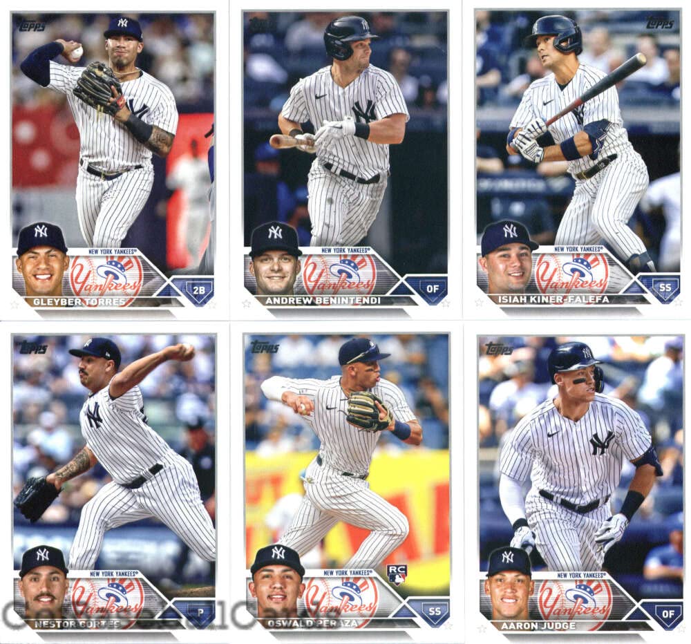2023 Topps Series 1 New York Yankees Team Set of 9 Cards: Gerrit Cole(#45),  Aaron Judge(#62), Josh Donaldson(#64), Oswald Peraza(#94), Nestor  Cortes(#143), Isiah Kiner-Falefa(#162), Andrew Benintendi(#197), Aaron  Judge(#245), Gleyber Torres(#299) - Got