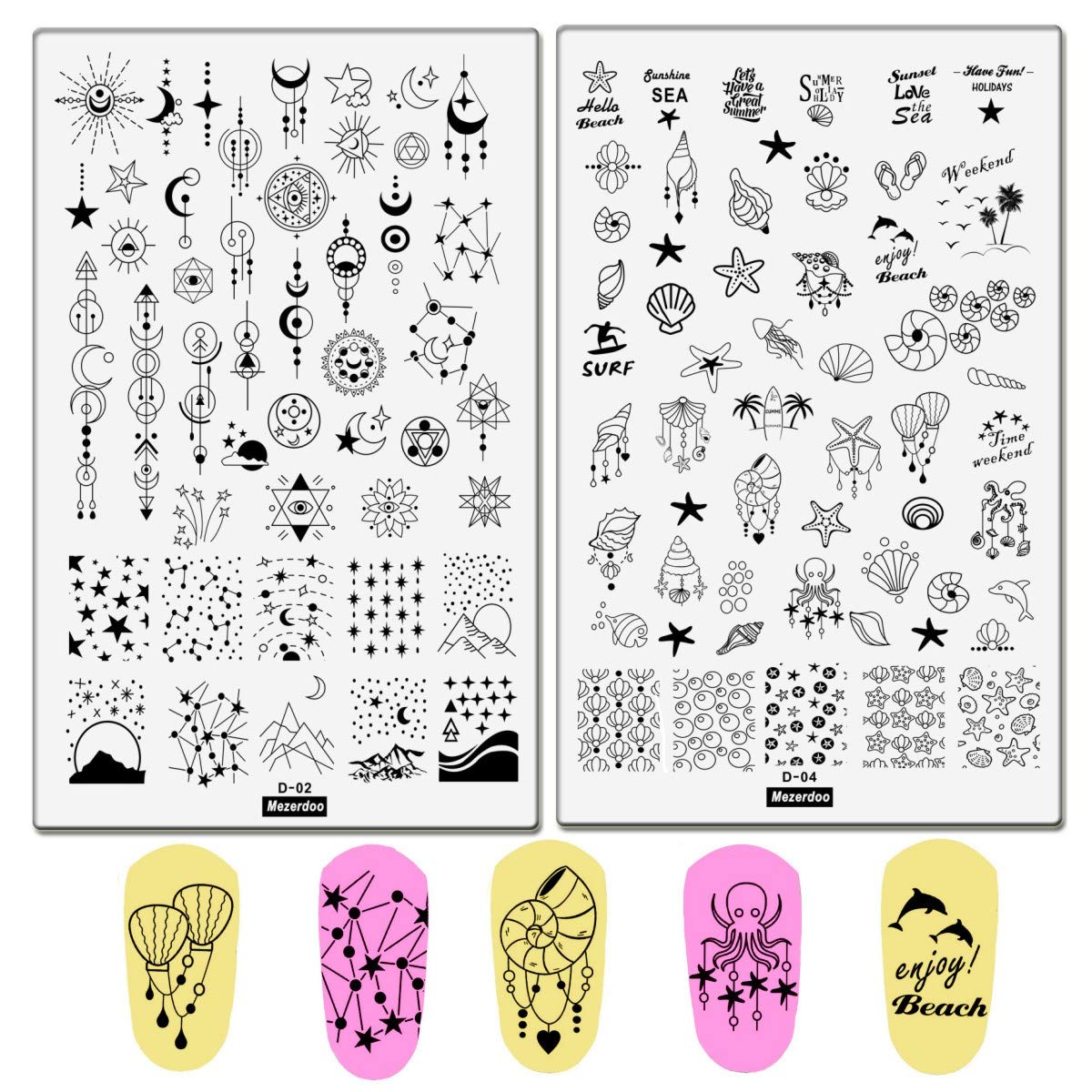 Starry Star Moon Design Stamping Plates Nail Art Kit 2pcs Galaxy Night Sky  Large Stamp Templates Space Planet Stamper Plate Heart Sun Geometry