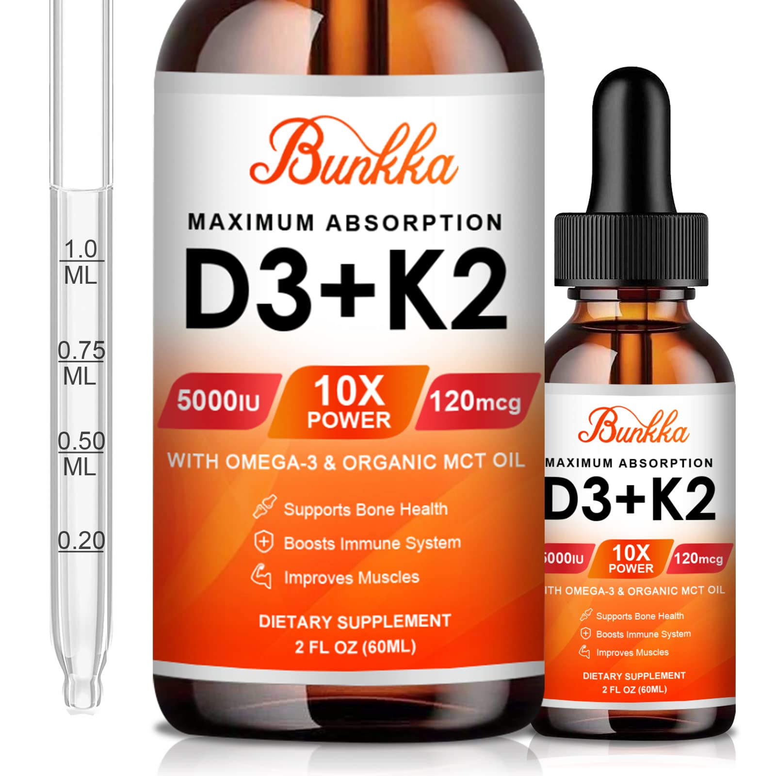 Bunkka Vitamin D3 K2 Liquid Drops Maximum Strength Vitamin D