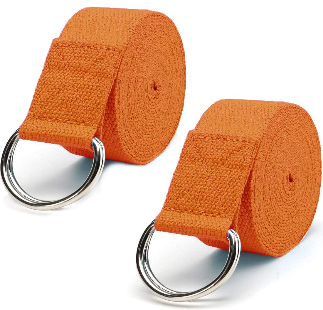 2 Pack Yoga Strap (6ft) Stretch Band with Adjustable Metal D Ring Buckle  Loop  Exercise & Fitness Stretching for Yoga, Pilates, Physical Therapy,  Dance, Gym Workouts Orange