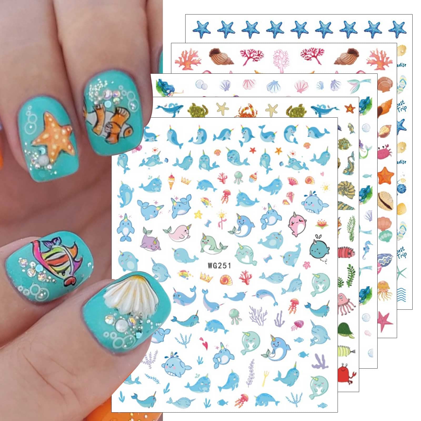 FULL BEAUTY 3D Holographic Plant Ocean Nail Sticker T2704 | LookHealthyStore