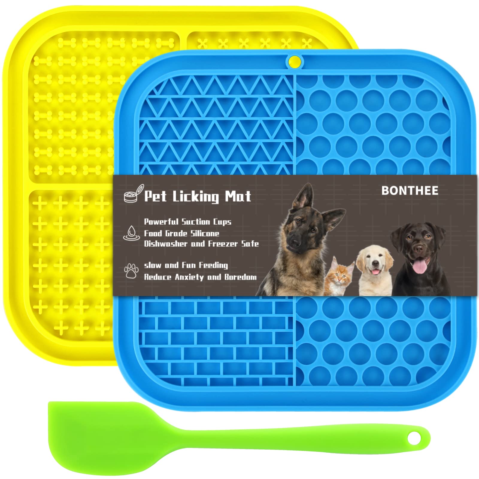 Dog Lick Mat with Suction Cups, 2 Pcs Slow Feeder Mat Silicone