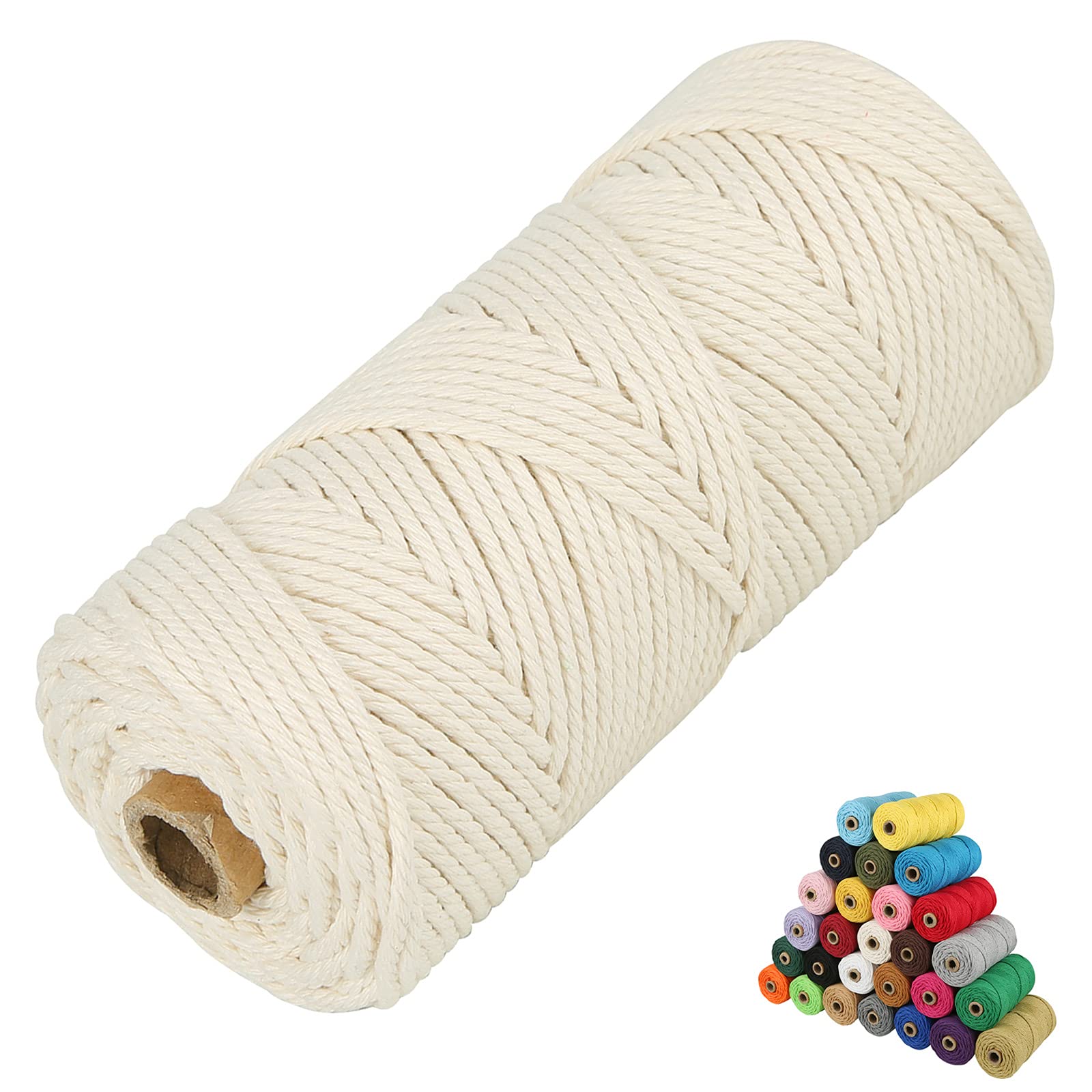 45 Color Options Macrame Cord 2mm/3mm/4mm/5mm/6mmx109 Yards Macrame Cotton  Cord 4 Ply Twisted Macrame Yarn Natural Cotton Cord Perfect Macrame  Supplies DIY Crafts Cord (Natural White) 3mm*109Yards Natural White