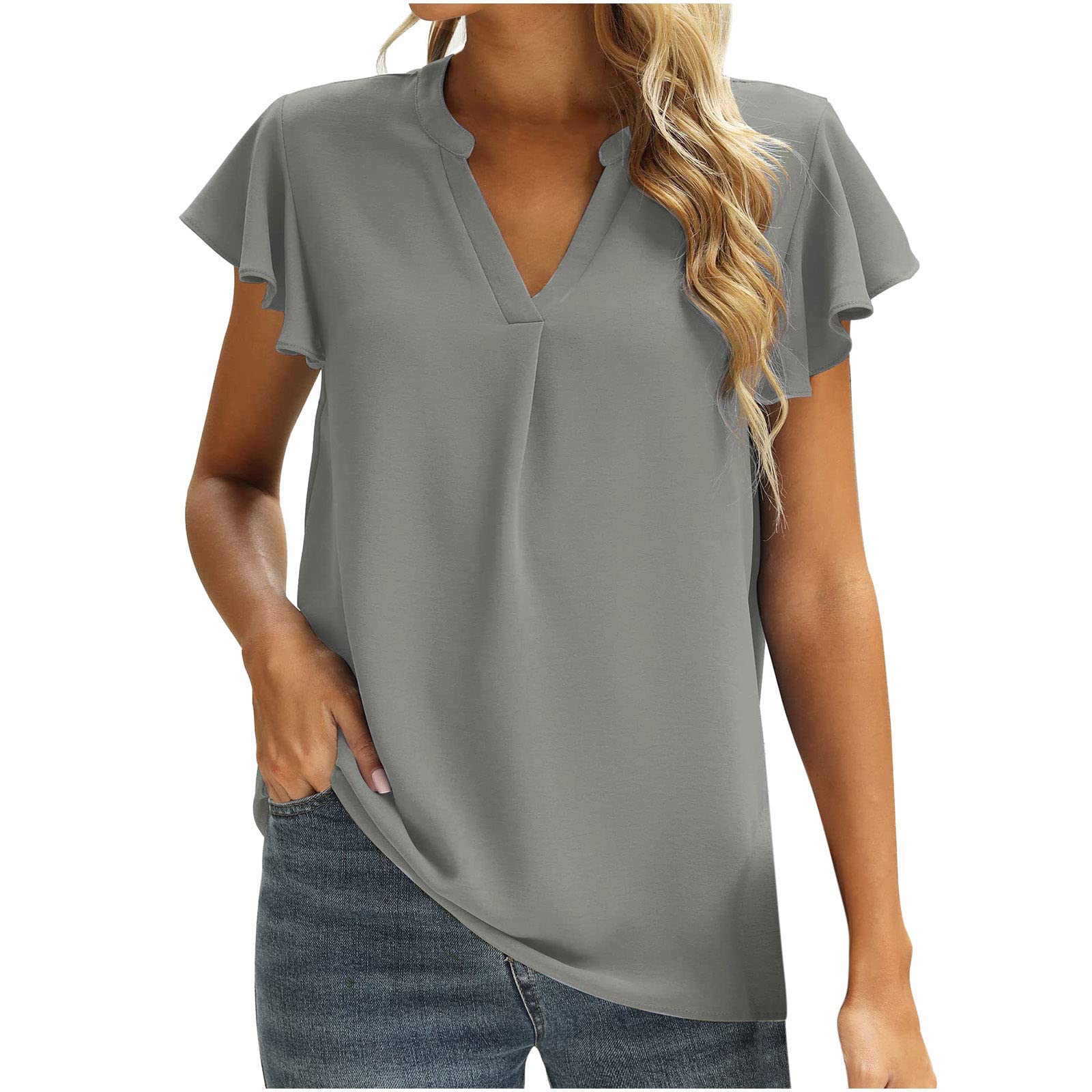 Plus Size Tops for Women Summer Fashion V-Neck Short Sleeve Tops Loose  Comfy Blouse Tee Tops Oversized T-Shirts
