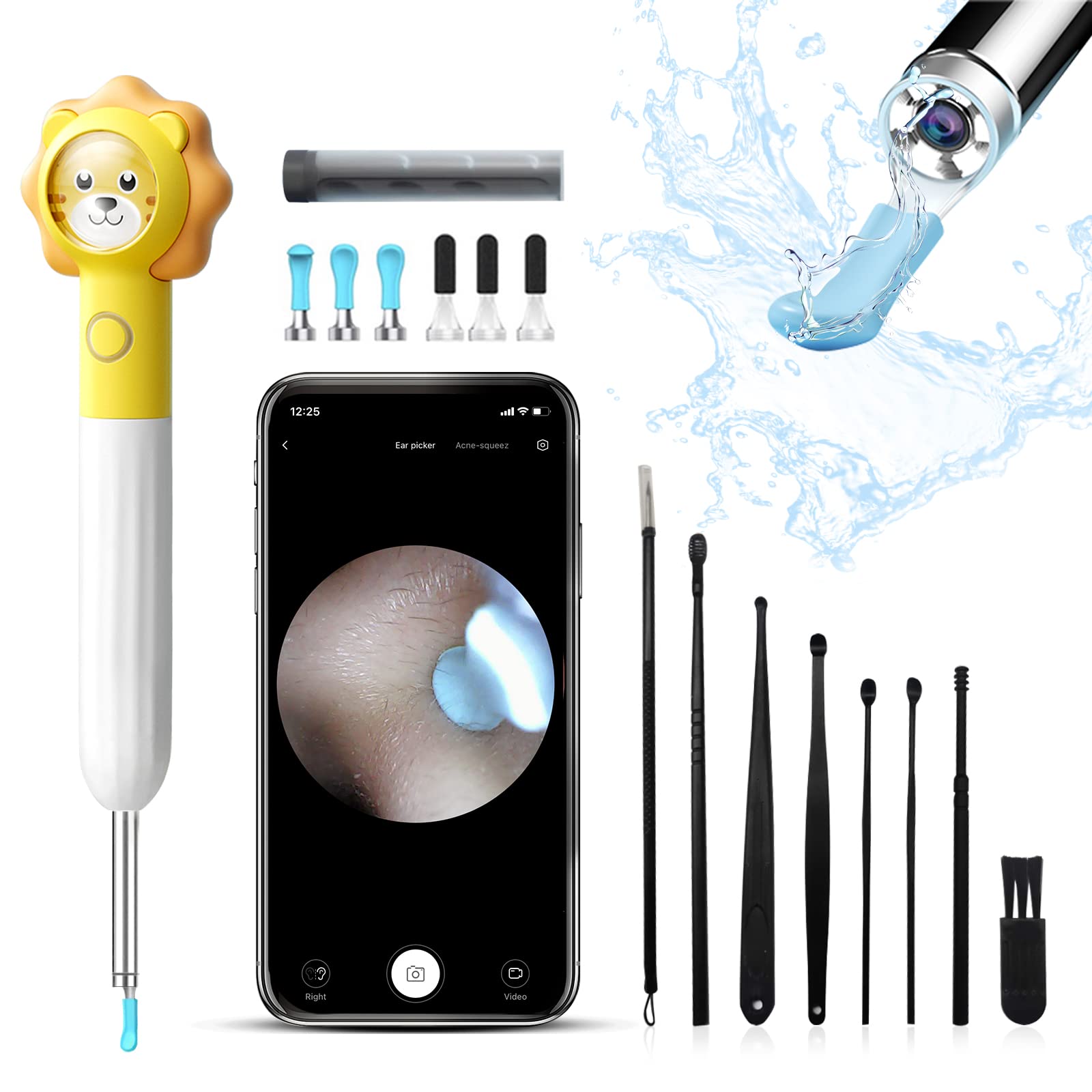 Ear Wax Removal Tool, Smart Ear Cleaner, Ear Camera Scope with Light  Smartphone Ear HD Video Otoscope Wax Cleaner Works with Apple iOS iPhone