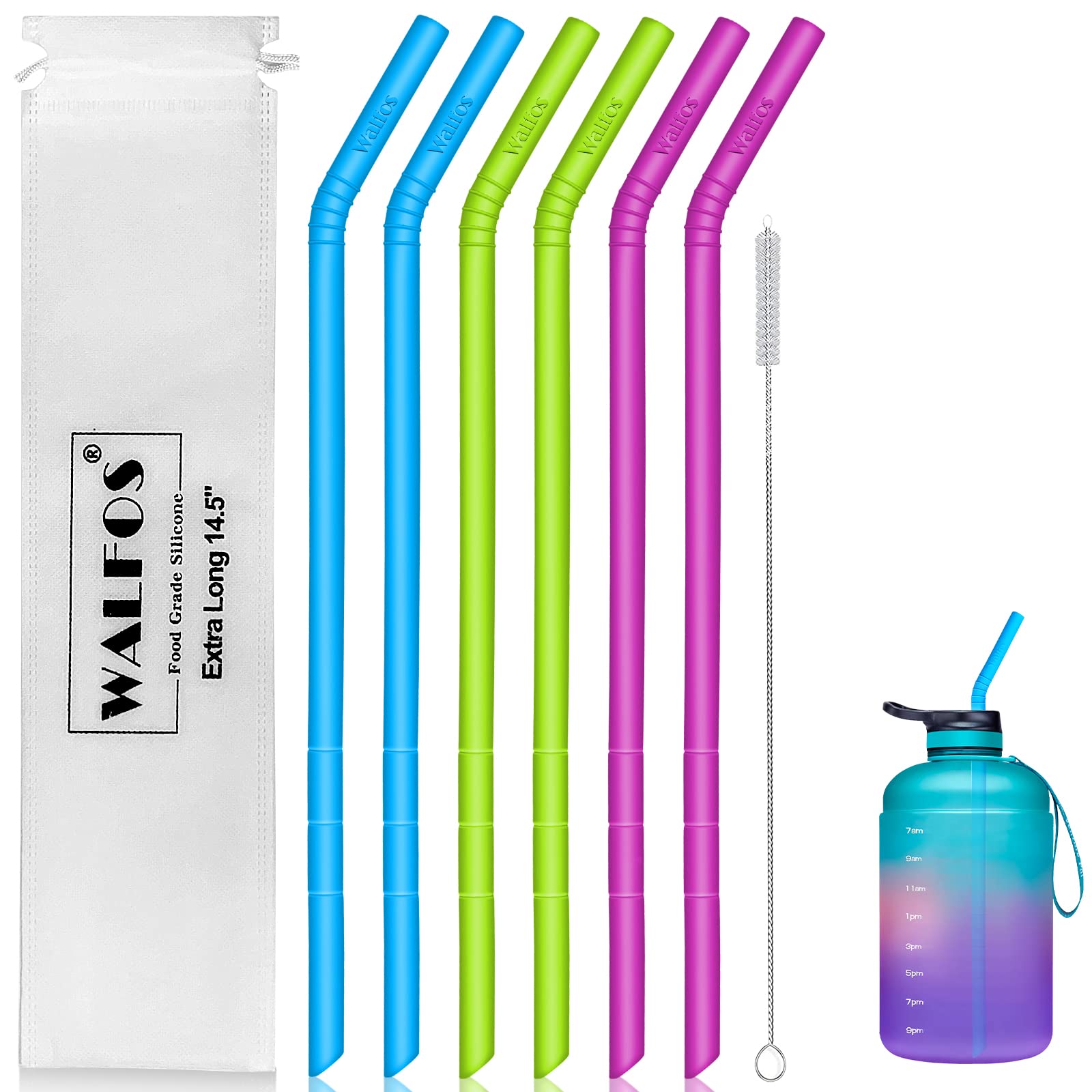 ４ Pack, Extra Long 15 Inch Reusable Silicone Straws for Large Water Bottle,  Wine Bottle - 1 Gallon 128 75 64 OZ Tumbler - Flexible Drinking Straws for