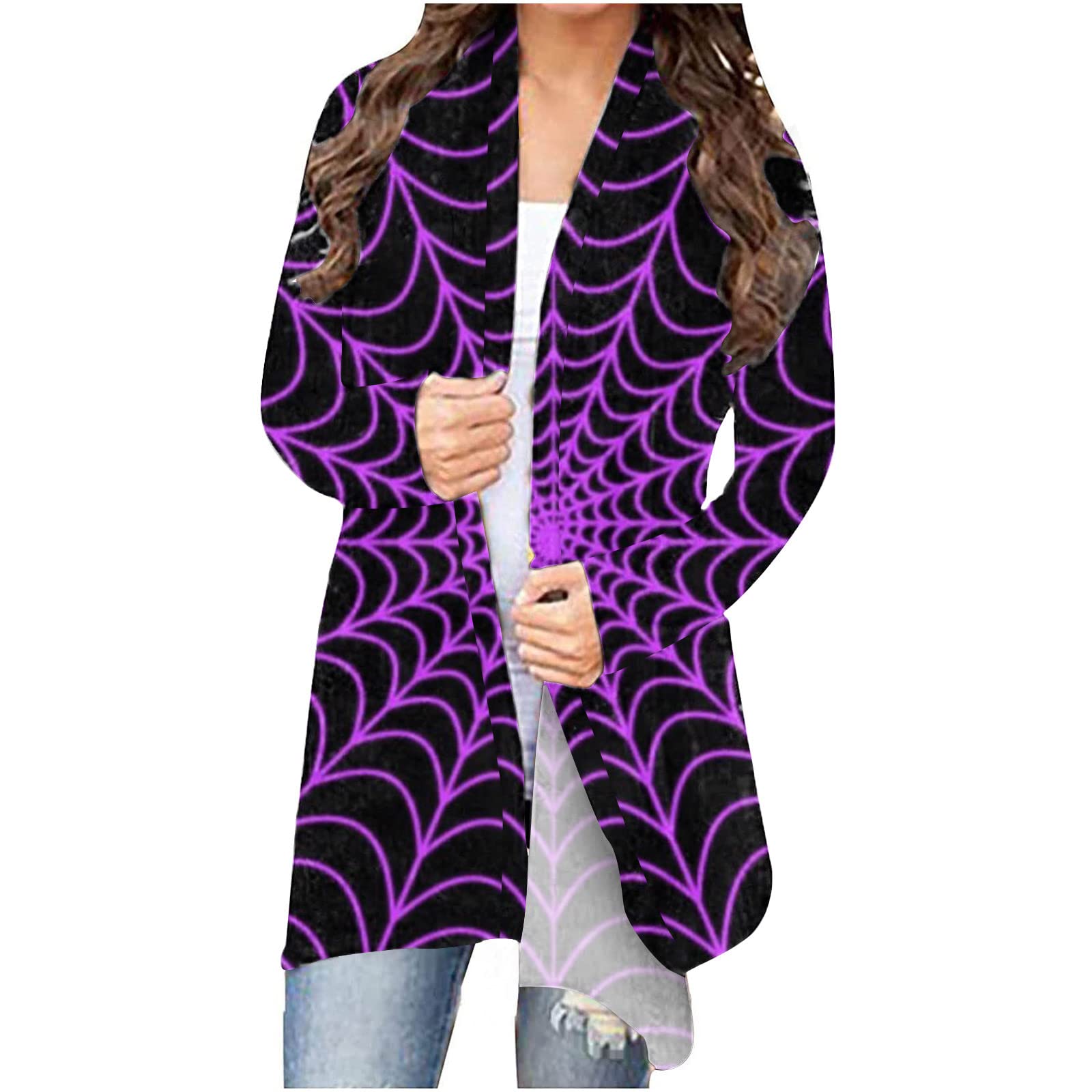 hlysgo Novelty Printed Hallowen Costumes for Women, Long Sleeve Comfortable  Plus Size Cardigans T-Shirts Purple Medium