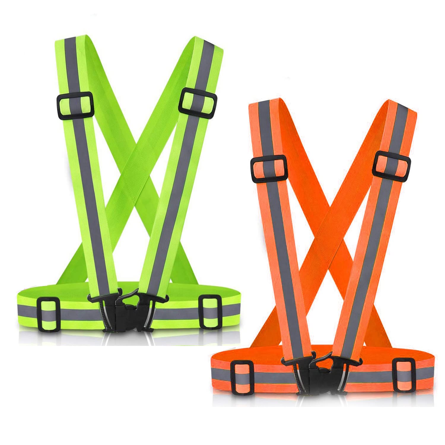 SAWNZC Running Reflective Vest Gear 2Pack, High Visible Reflective Running  Vest Adjustable Safety VES for Night Outdoor Running Cycling Motorcycle Dog  Walk Jogging Green-orange