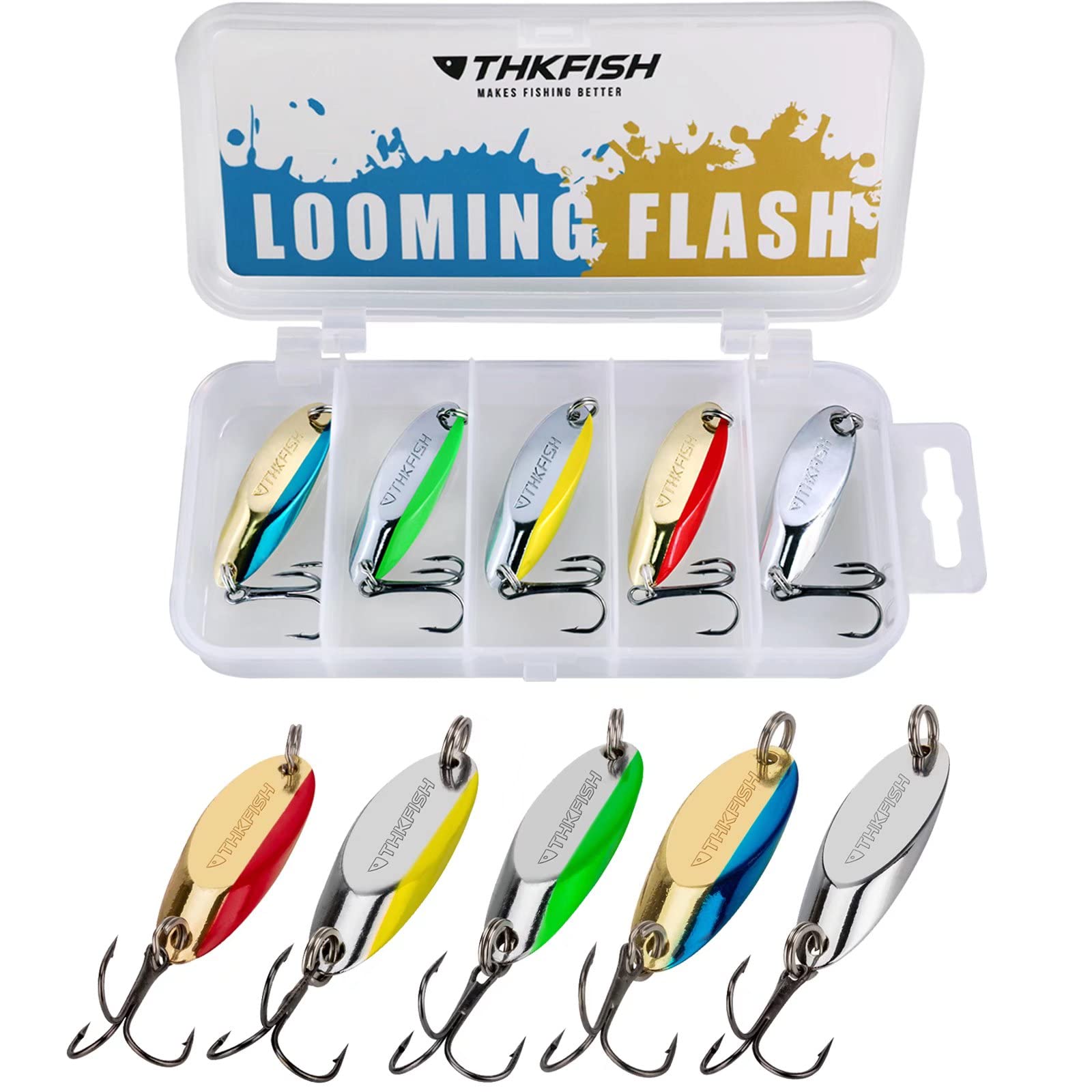 THKFISH Fishing Lures Trout Lures Fishing Spoons Lures for Trout Pike Bass  Crappie Walleye 1/8oz 1/5oz 1/4oz 3/8oz 1/2oz 3/4oz 5pcs Color B 1/4oz 5pcs