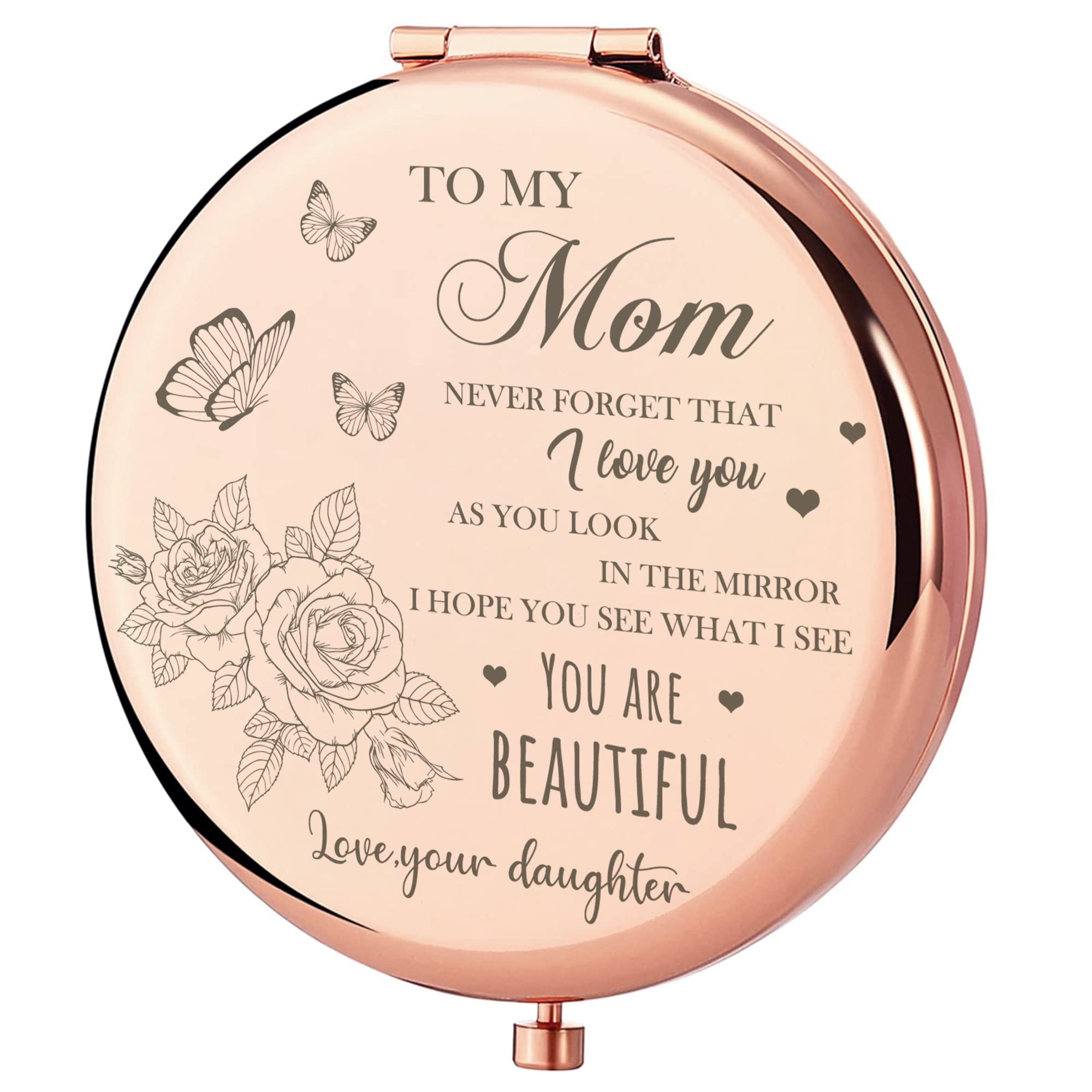 Zzbakress Mom Birthday Gifts for Mom I Love You Mom Compact Mirror Gifts  for Mom Birthday Gifts for Mom from Daughter Meaningful Gift Ideas Presents  for Mom (Rose Gold)