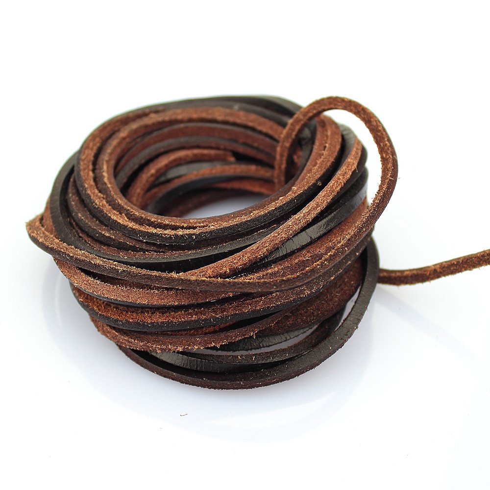 LEATHER VILLAGE 3 mm Flat Thin Leather Cord - Genuine Strip