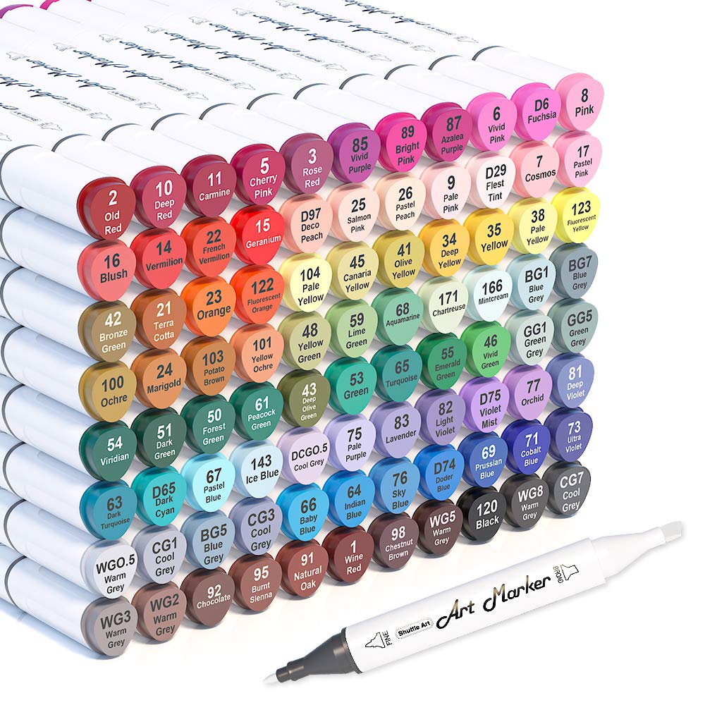 Shuttle Art 88 Colors Dual Tip Alcohol Based Art Markers 88 Colors plus 1  Blender Permanent Marker Pens Highlighters with Case Perfect for  Illustration Adult Coloring Sketching and Card Making