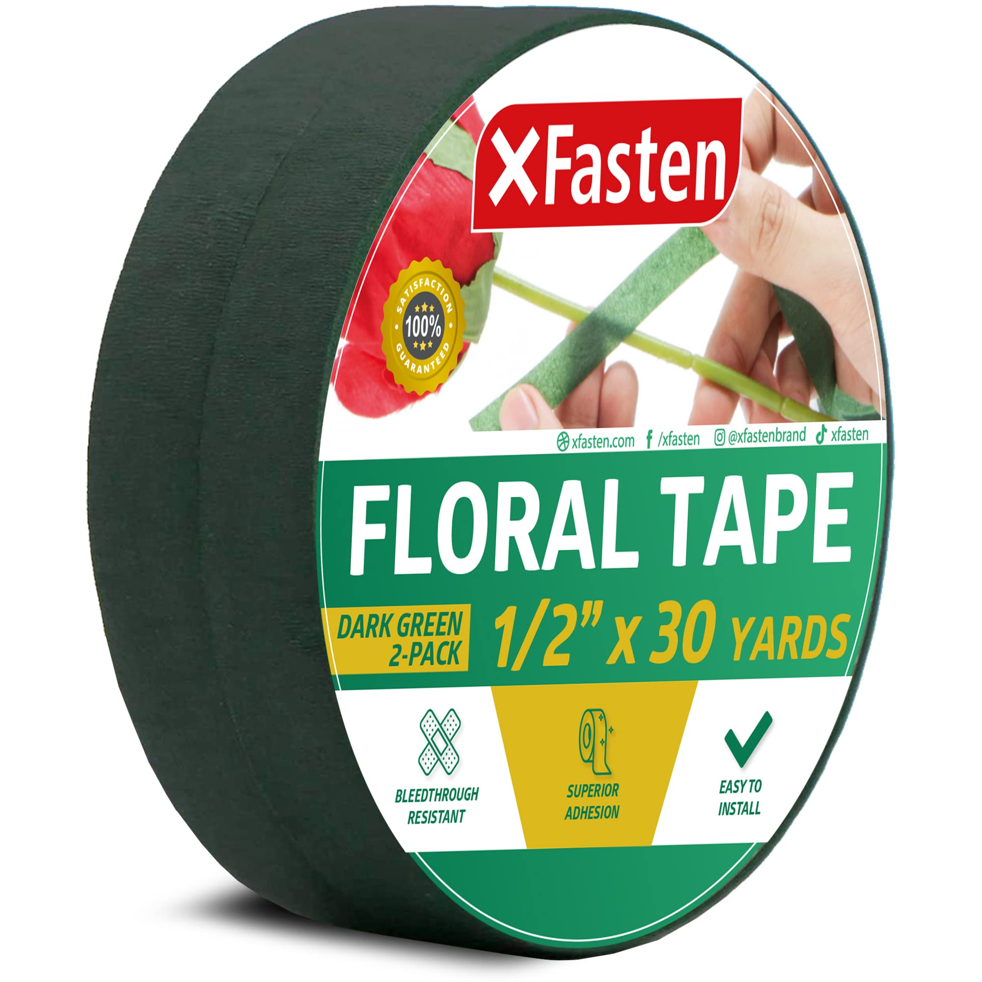 XFasten Wide Floral Tapes for Bouquet 1/2-Inch x 30 Yards - Dark