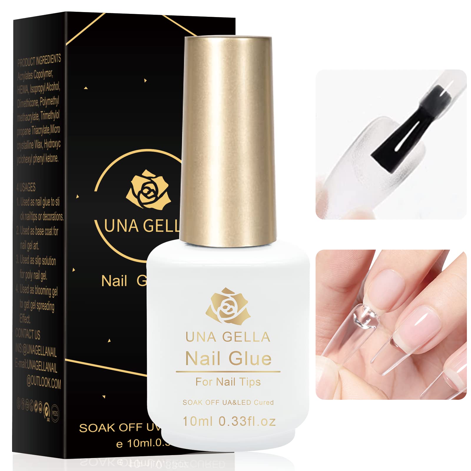 UNA GELLA Nail ArtGlue Gel for Nail Art Nail Gem Glue Super Strong Adhesive, Solid Nail Glue Gel 10ml 2 Pcs