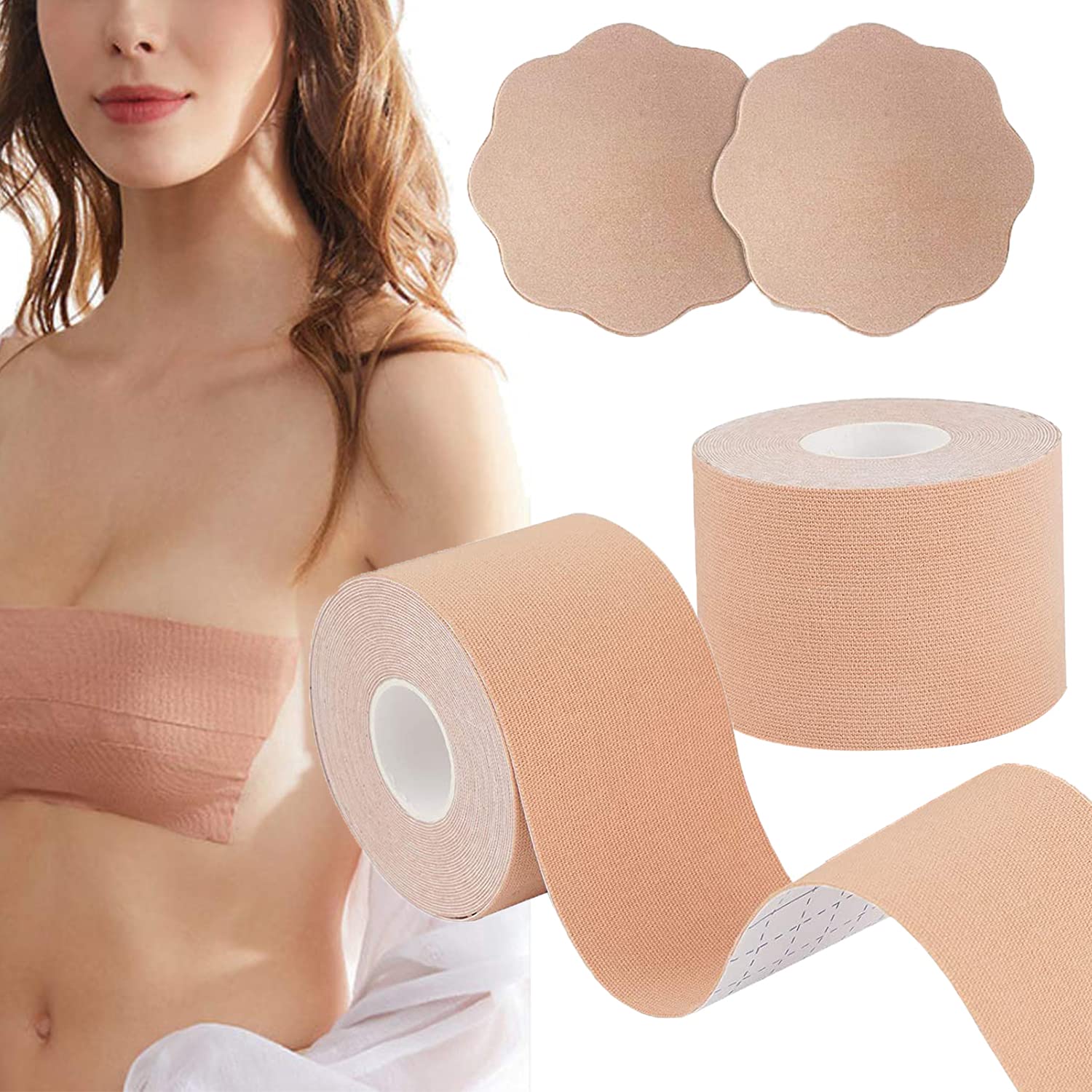 Boob Tape, Breast Lift Tape, BoobyTape for Breast Lift A-E Cup, Self-Adhesive  Bra Tape, Body Tape Chest Support for Any Size Cup, Push Up in All Dress