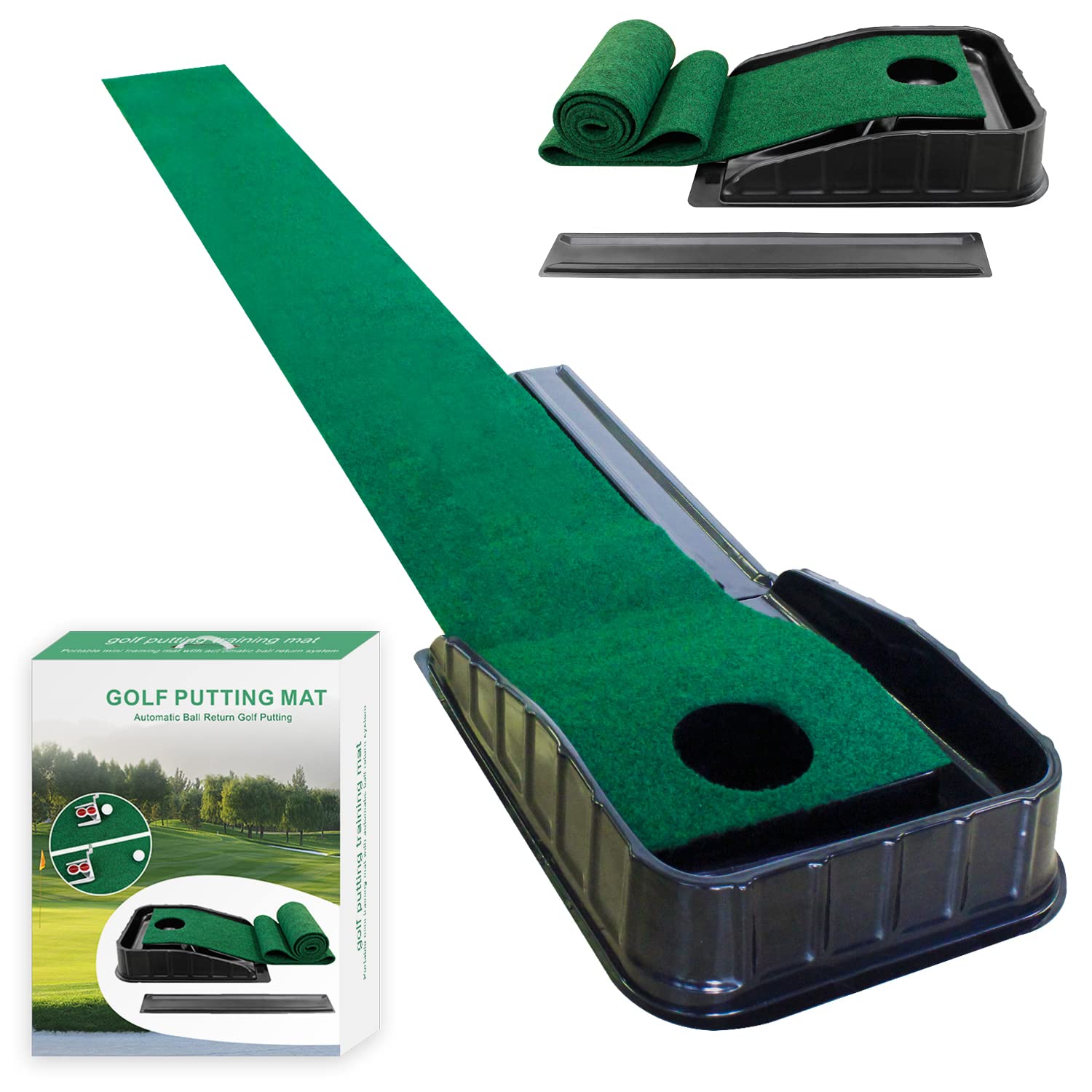 MYKUJA Putting Green with Automatic Ball Return-Indoor and Outdoor Mini Putting  Mat for Office-Putting Green for Home-Mini Golf Game for Indoor-Golf  Training Aid indoor putting green