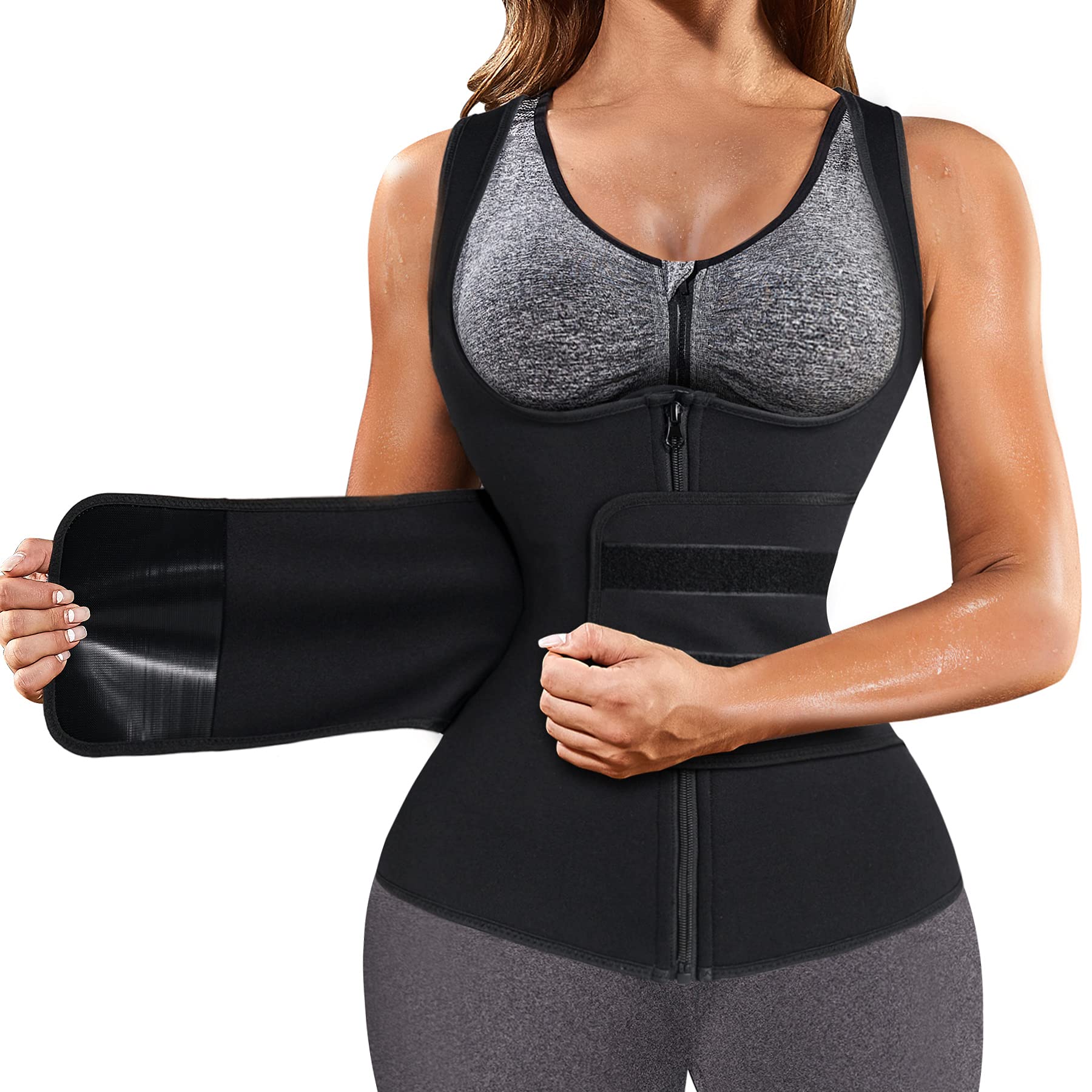 YERKOAD Women Waist Trainer Zipper Workout Cincher Body Corset Neoprene  Sauna Sweat Vest Tank Top With Straps