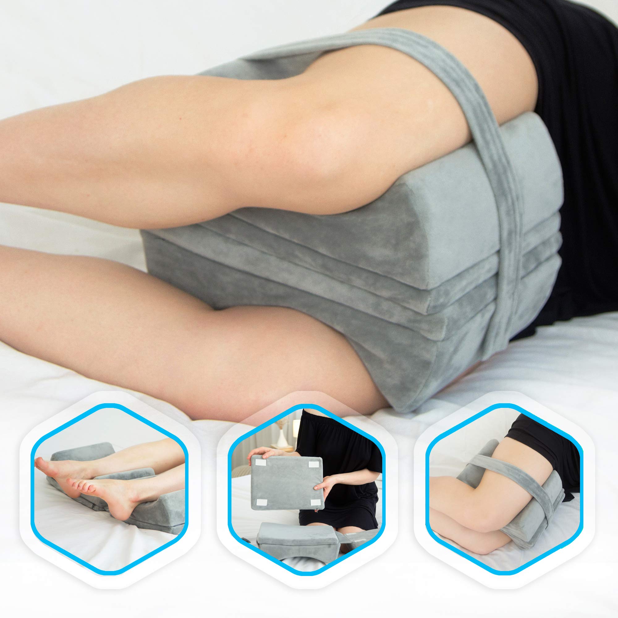 Knee Leg Pillow for Side Sleepers Memory Foam Bed Sleep Cushion Hip Pain  Relief