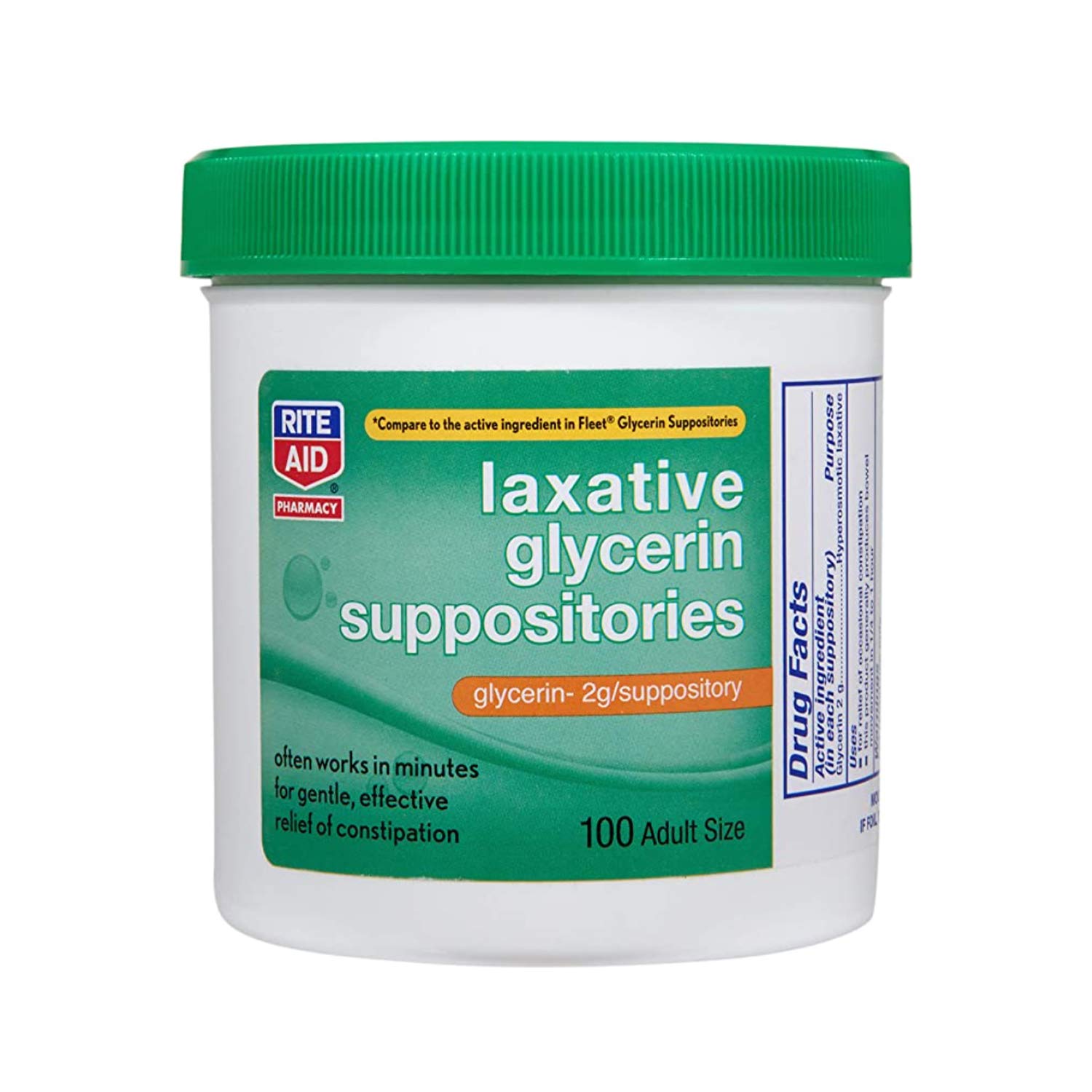 Rite Aid Laxative Glycerin Suppositories, 2 g - 100 Count Adult Size, Constipation Relief