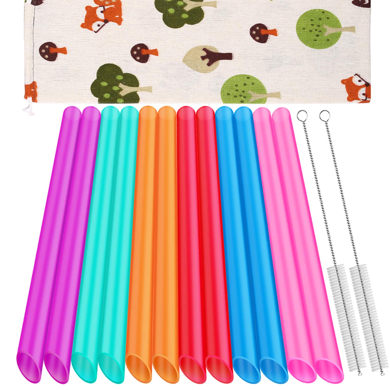 Glass Boba Straws,Clear Straws for Smoothies,Bubble Tea,Pack of 5 with  Carrying Case and Cleaning Brush 