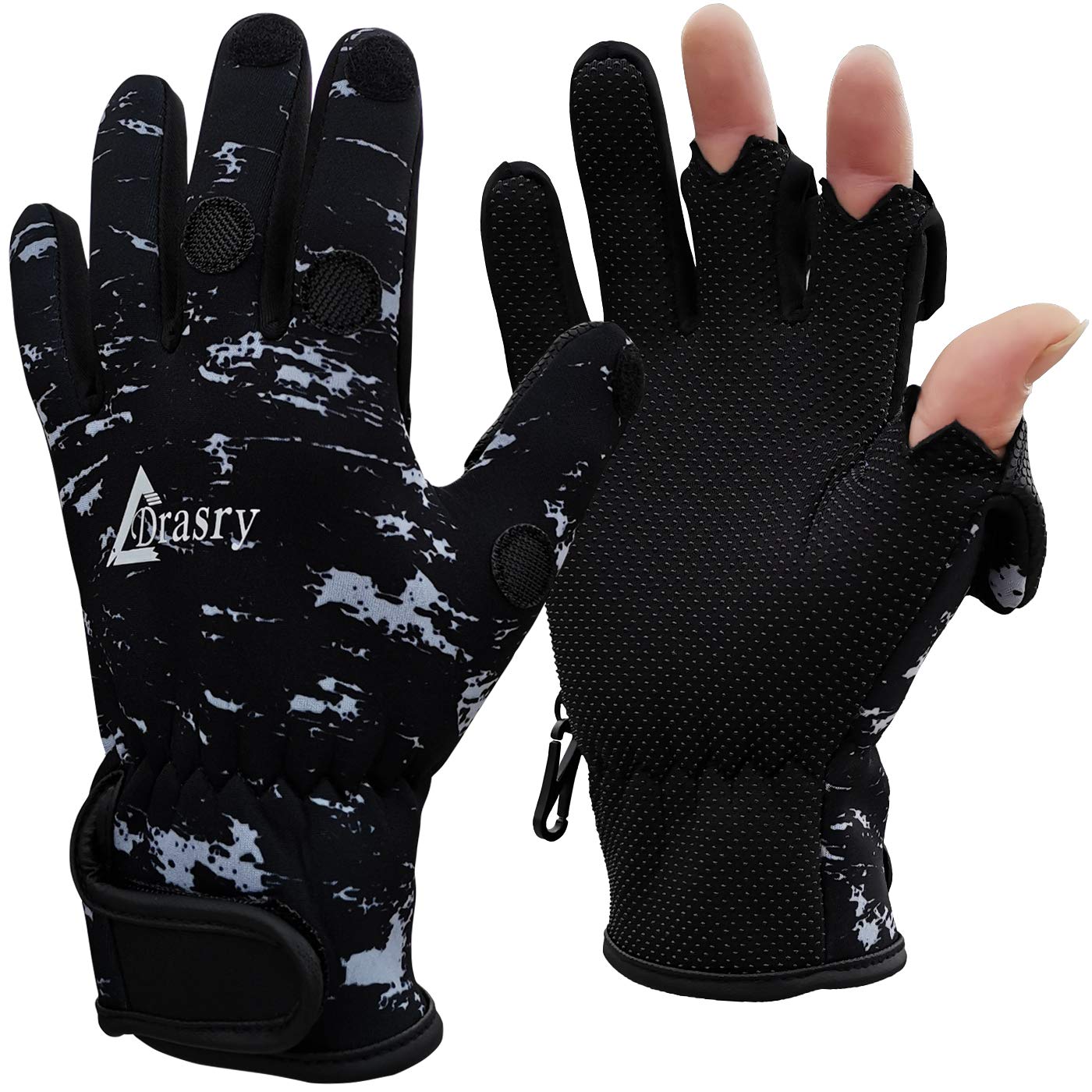 Drasry Neoprene Fishing Gloves Touchscreen 3 Cut Fingers Warm Cold Weather  Waterproof Suitable for Men and Women Ice Fishing Fly Fishing Photography  Motorcycle Running Shooting Black Medium