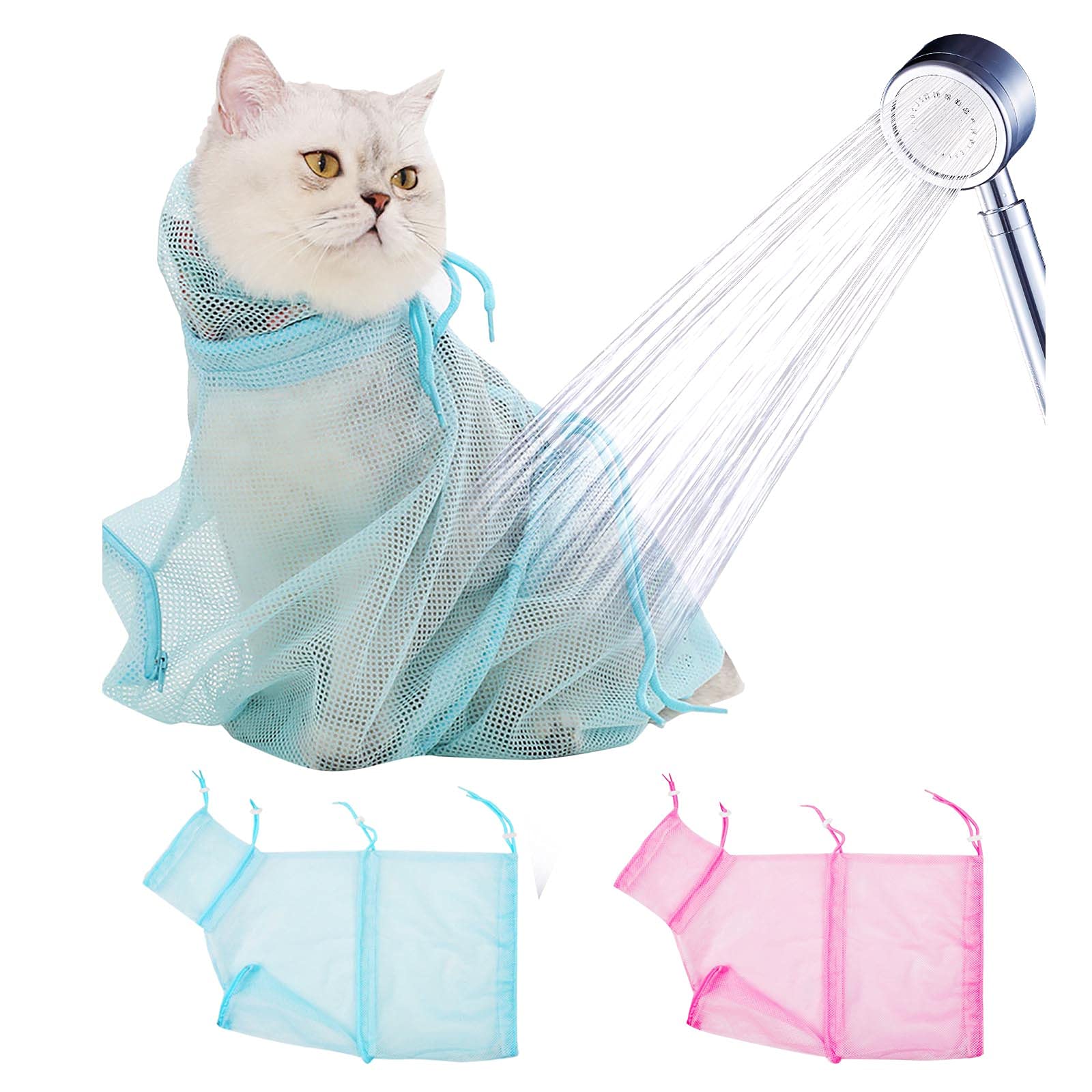 HUKUNY Cat Bathing Bag, Multifunctional Cat Shower Net Bag Adjustable  Breathable Mesh Anti-bite & Scratch Grooming Bag for Cat & Little Dog,  Injecting Examining Nail Trimming Cat Bag Large - Blue