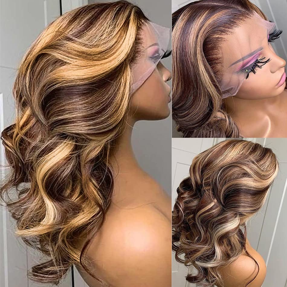 360 Highlight Ombre Lace Front Wigs Human Hair Pre Plucked Honey