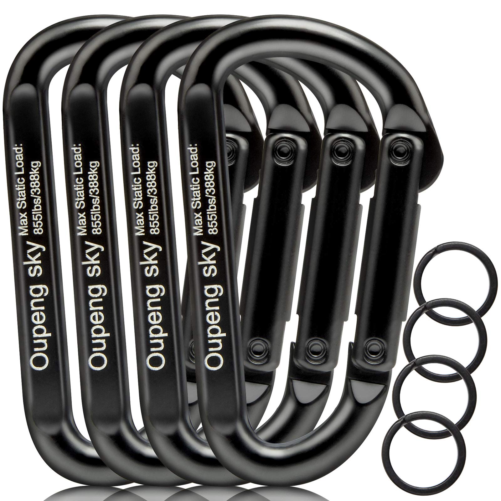 Carabiner Clip,855lbs,3 Heavy Duty D Ring Caribeener Clips,Carabiner  Keychain Caribeaners for Hammocks,Camping,Hiking,Outdoors,Gym,Small  Carabiners for Dog Leash,Harness,Key Ring, Black 4
