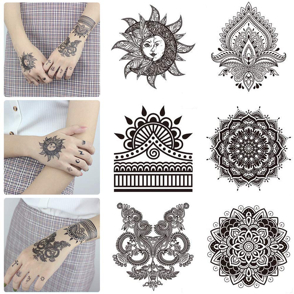Black Mandala Temporary Tattoos For Women Girls Realistic Conch Owl Feather  Fake Tattoo Sticker Chest Arm Tatoos Waterproof - AliExpress