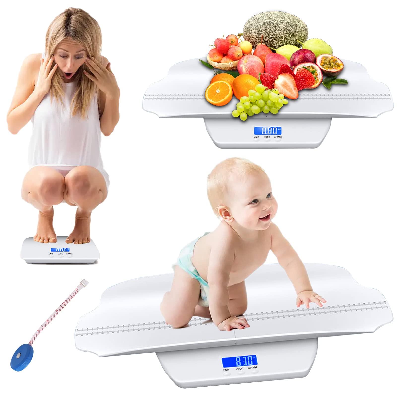 Digital Baby Scale - Multi-Function Infant Scale, Toddler Scale & Pet Scale  with Collapsible Weighing Tray - Hold Function, 4 Weighing Modes, Backlit