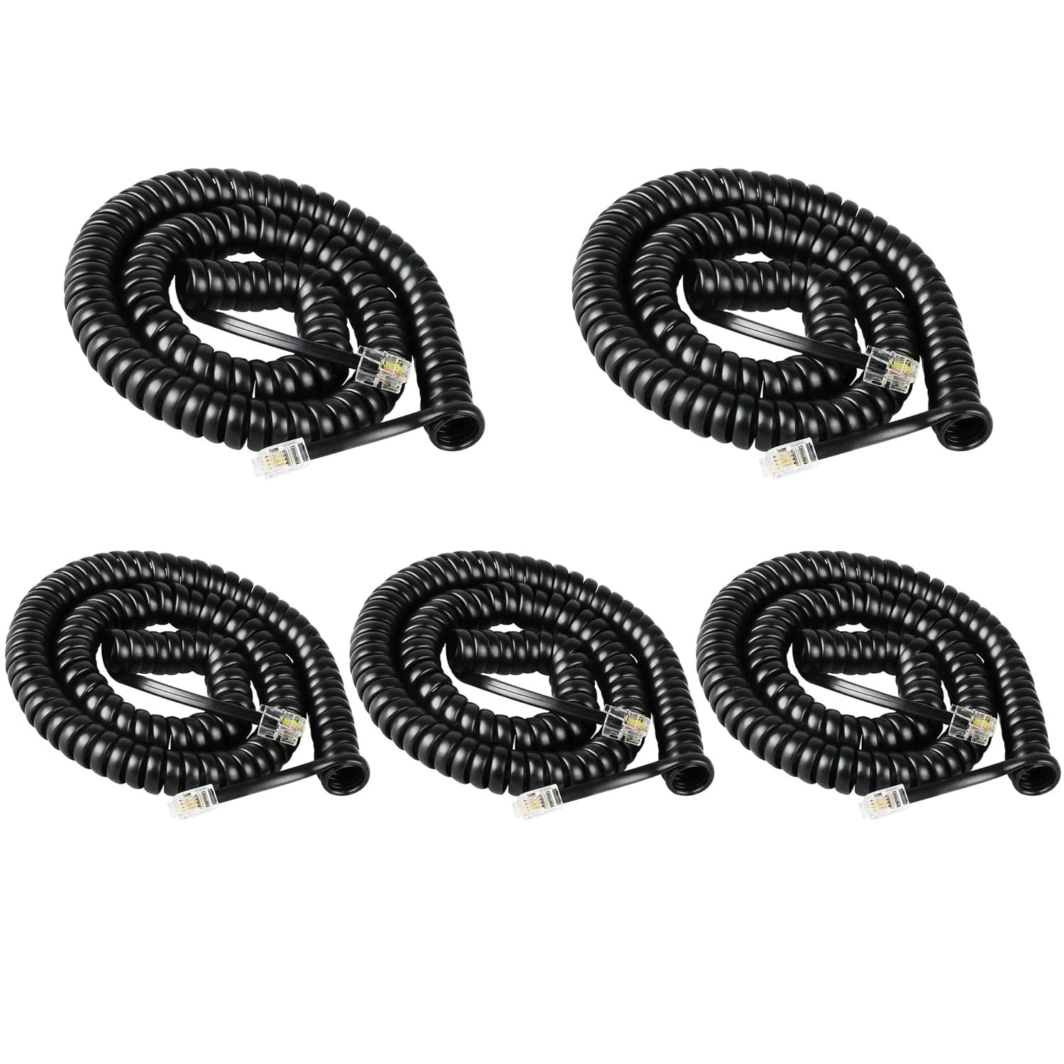 Black Coiled Telephone Cord Home Landline Phone Spiral Cable Connector
