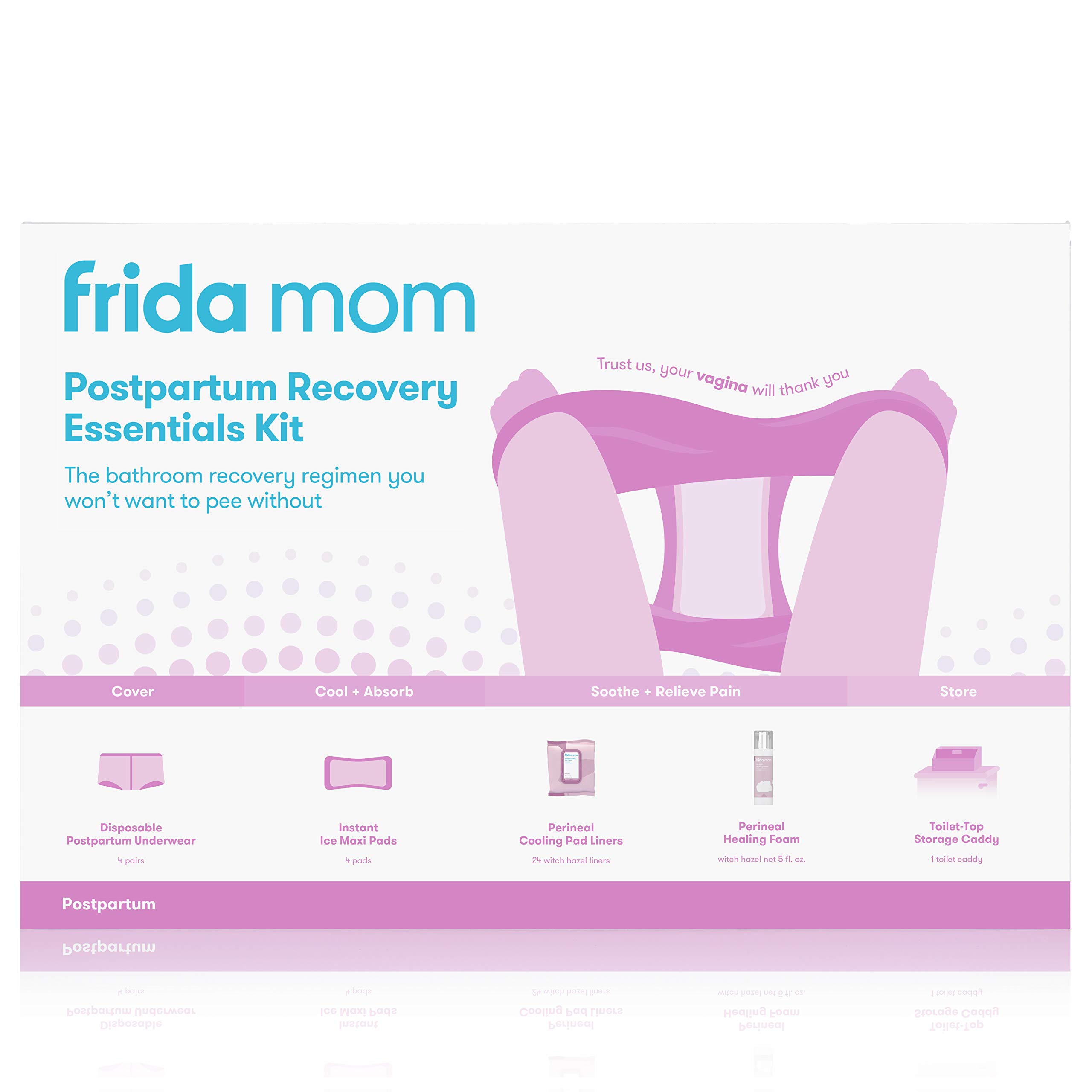 Momcozy Postpartum Recovery Essentials, 26PCS Mom Baby Labor Delivery Care  Kit, Disposable Underwear Upside Down Peri Bottle Instant Soothing Ice Pads