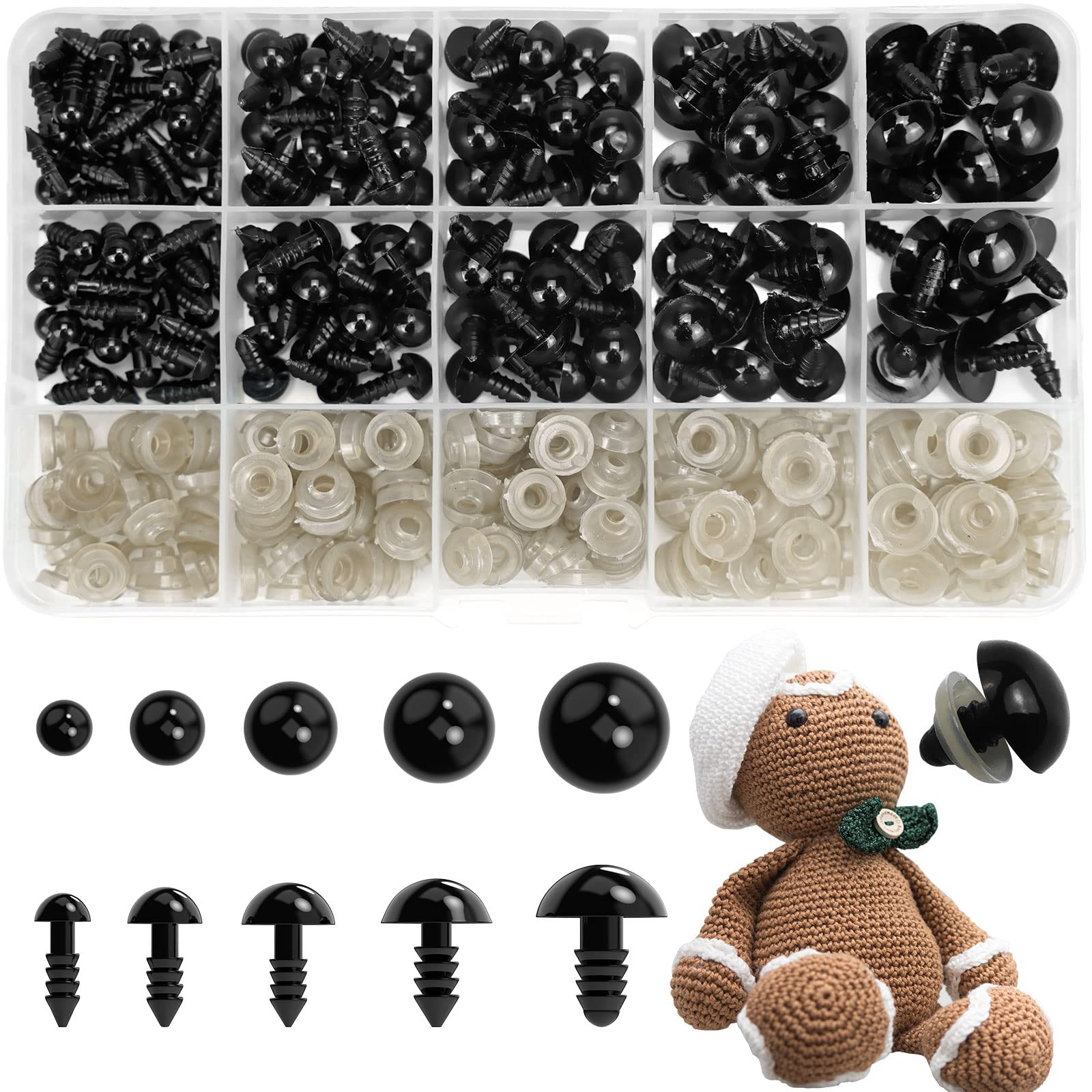 15mm Dark Brown Iris Black Pupil Round Safety Eyes and Washers: 2 Pairs -  Doll / Amigurumi / Animal / Stuffed Creation / PaintFree / Crochet