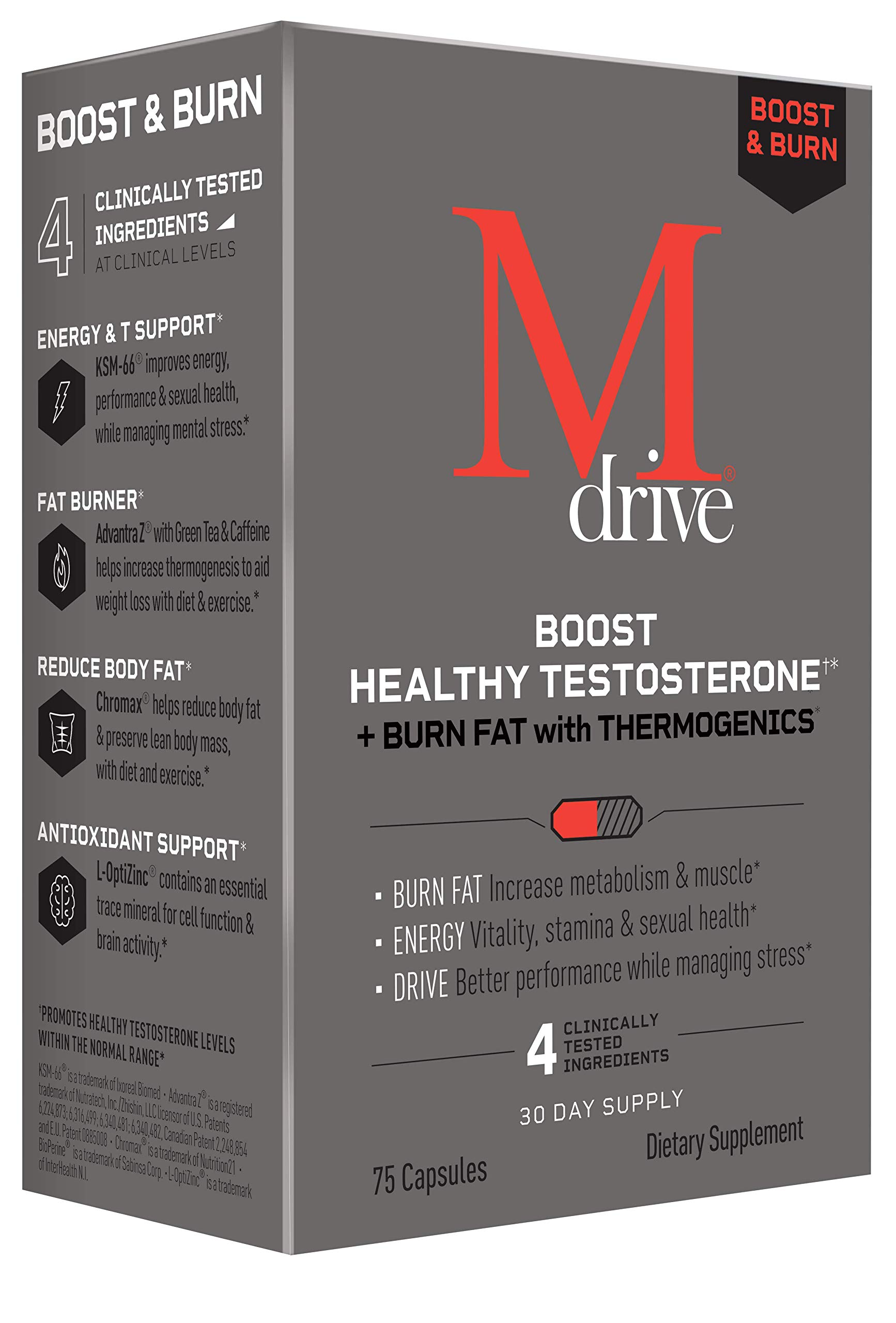 Mdrive Boost and Burn Testosterone Booster and Fat Burner with Zinc, KSM-66  Ashwagandha, Advantra Z