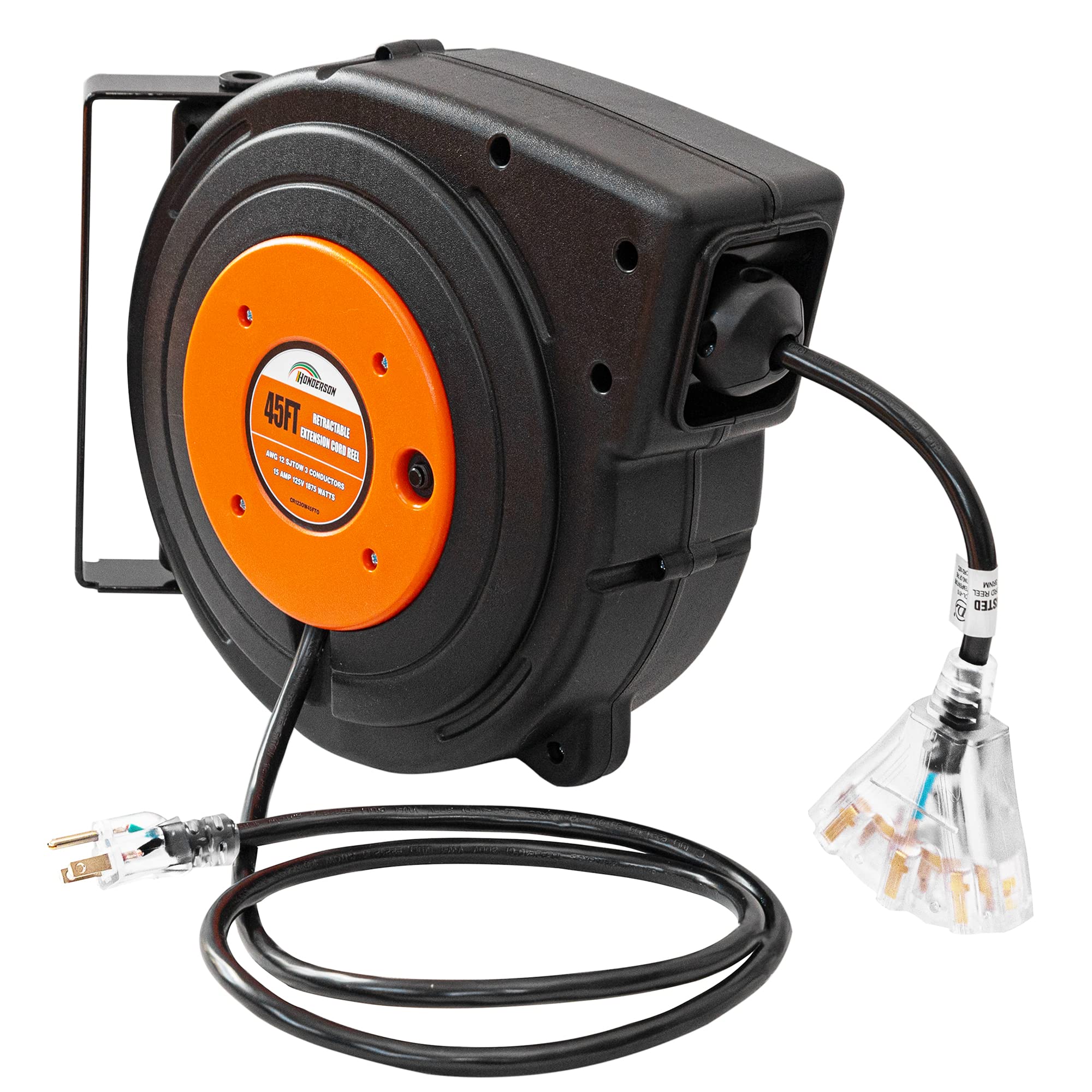 HONDERSON 45 FT Retractable Extension Cord Reel with 3 Electrical