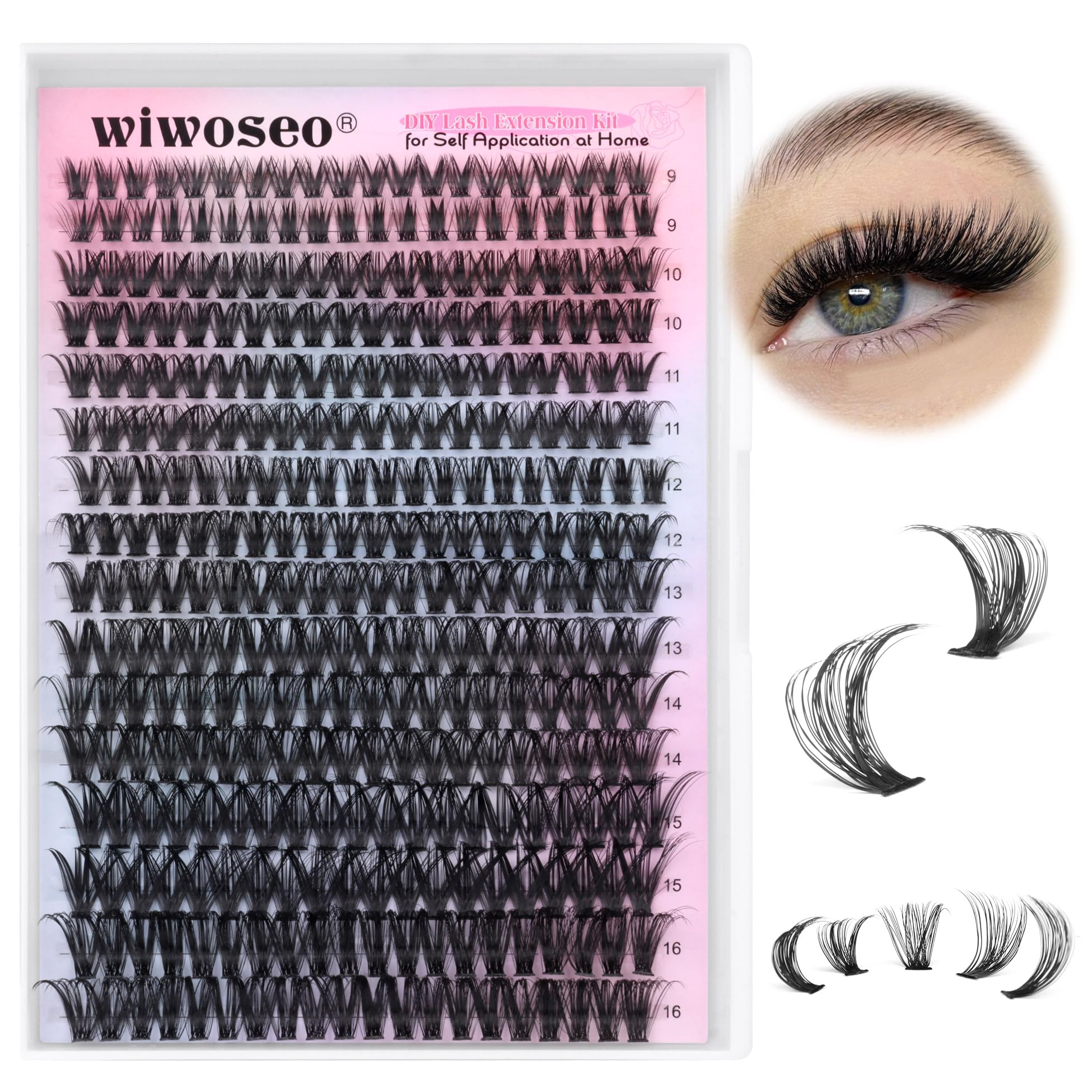 wiwoseo Lash Clusters DIY Lash Extensions 320pcs Individual Lashes Cluster  Natural Look False Lashes D Curl Eyelash Extensions Full of Volume Russian Individual  Eyelashes (0.07D Volume 50P 9-16MM) J-cluster lashes 9-16MM