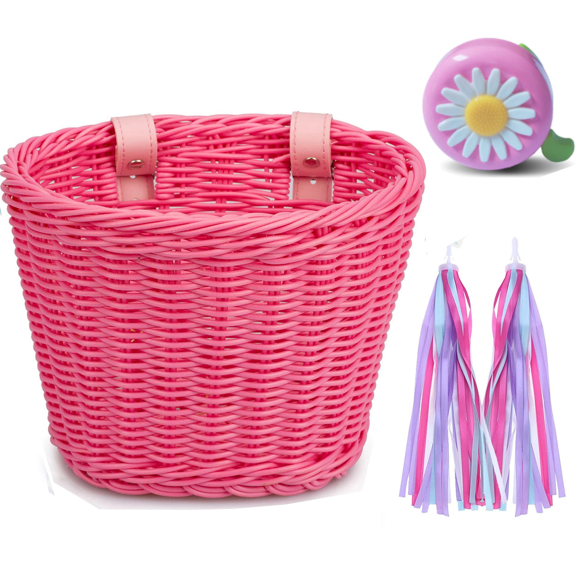 Pink bike basket store and tassels