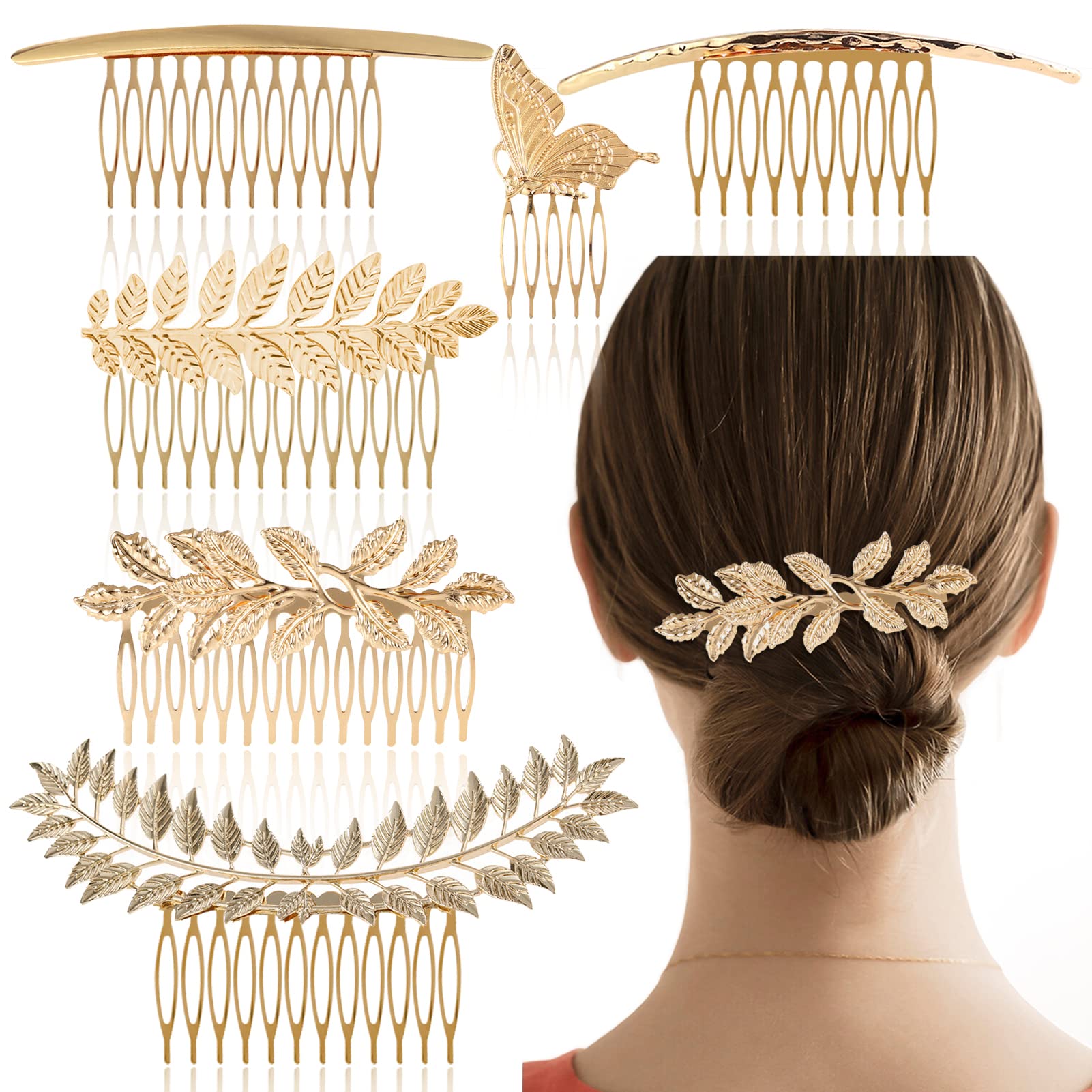 6 Pack Vintage Hair Side Combs Metal for Women Girl Bridal Leaf ...