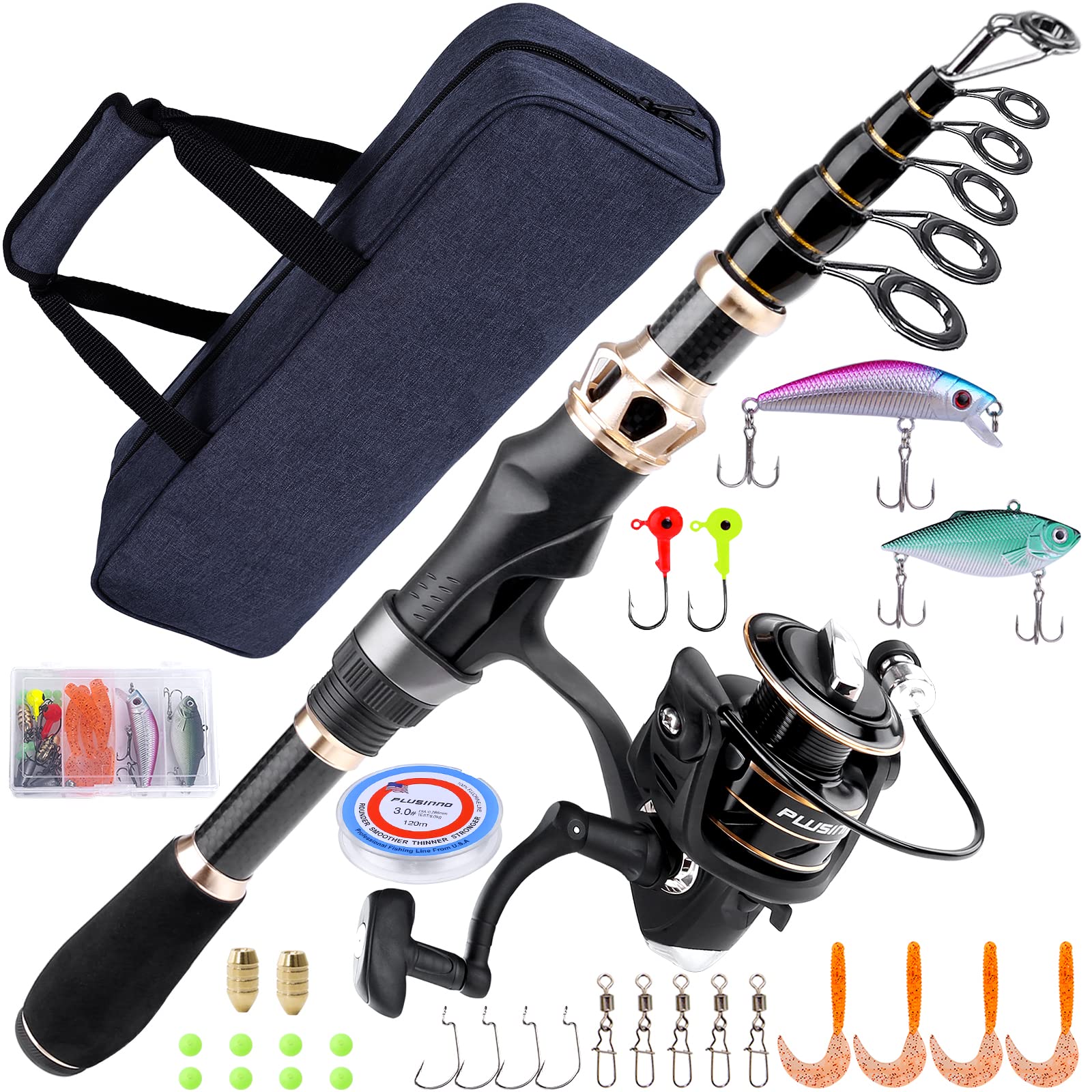 PLUSINNO Fishing Pole, Fishing Rod and Reel Combo,Telescopic Fishing Rod  Kit with Spinning Reel, Collapsible Portable Fishing Pole with Carrier Bag  for Freshwater Saltwater Fishing Gifts for Men Women : : Sports