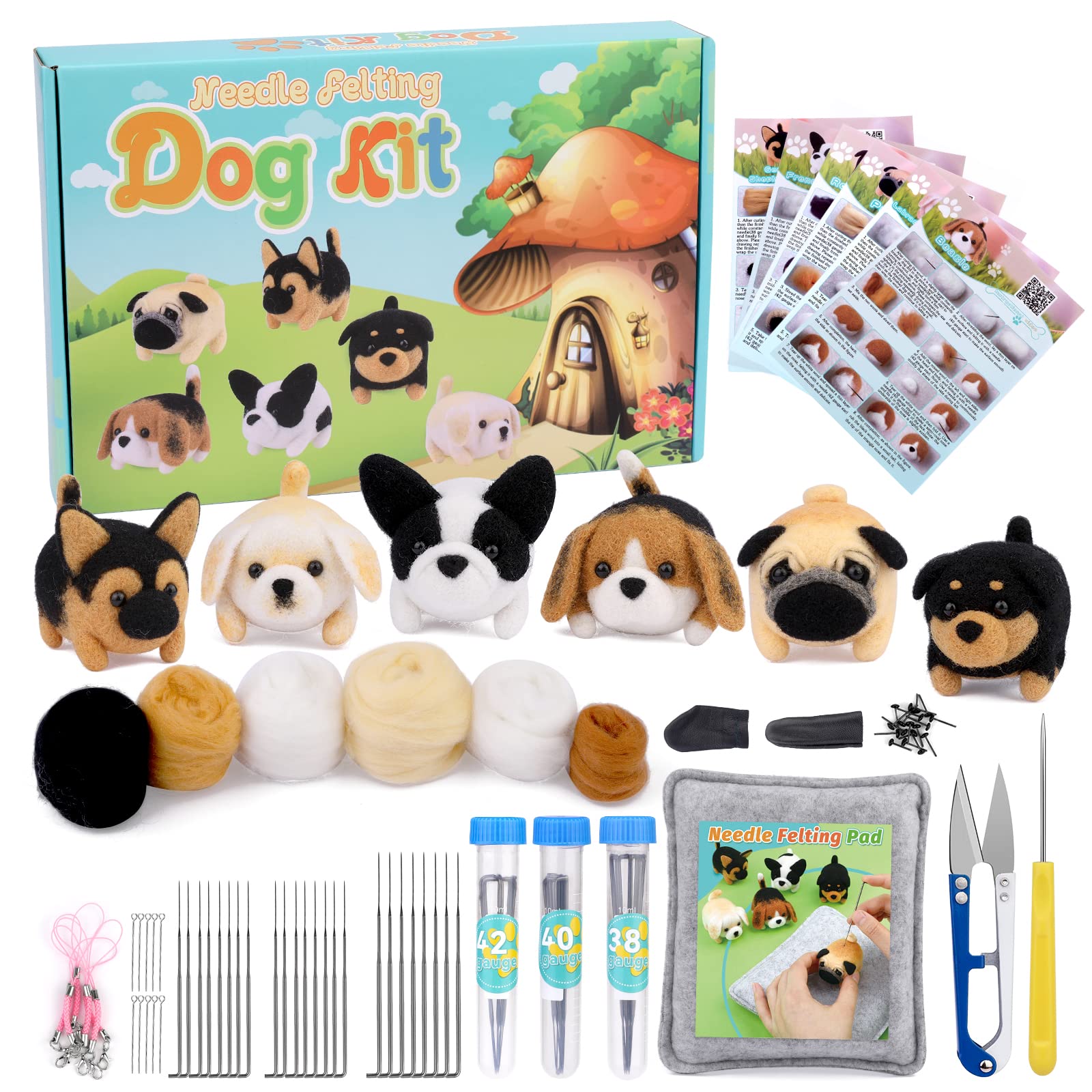 DUKOIPP Needle Felt Starter Kit, Needle Felt Supplies, Wool Felt (Includes  Keychain), Needle Felt Pads, Felt Needles, DIY Craft Animal Decor Scissors  for Gifts, and Material Instructions